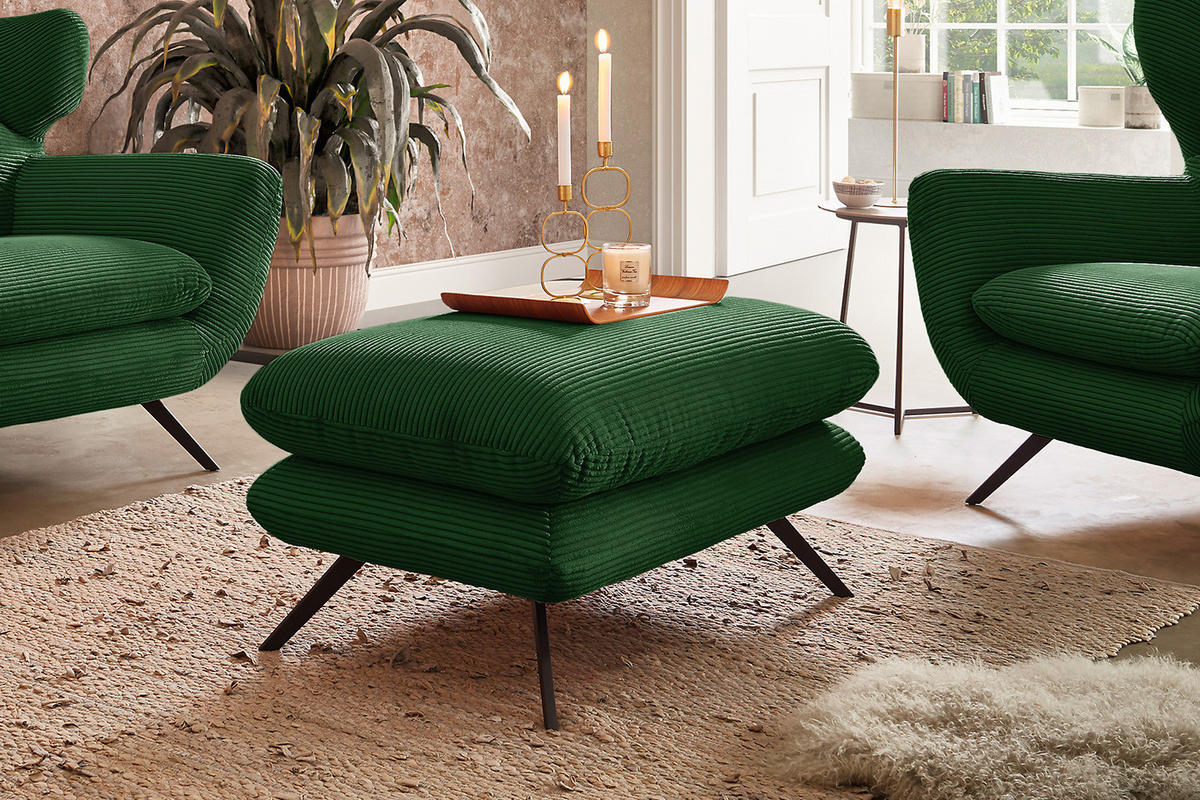HOCKERBANK CHARME Smaragdgrün Cord - Smaragdgrün, Textil (90/45/60cm) - KAWOLA