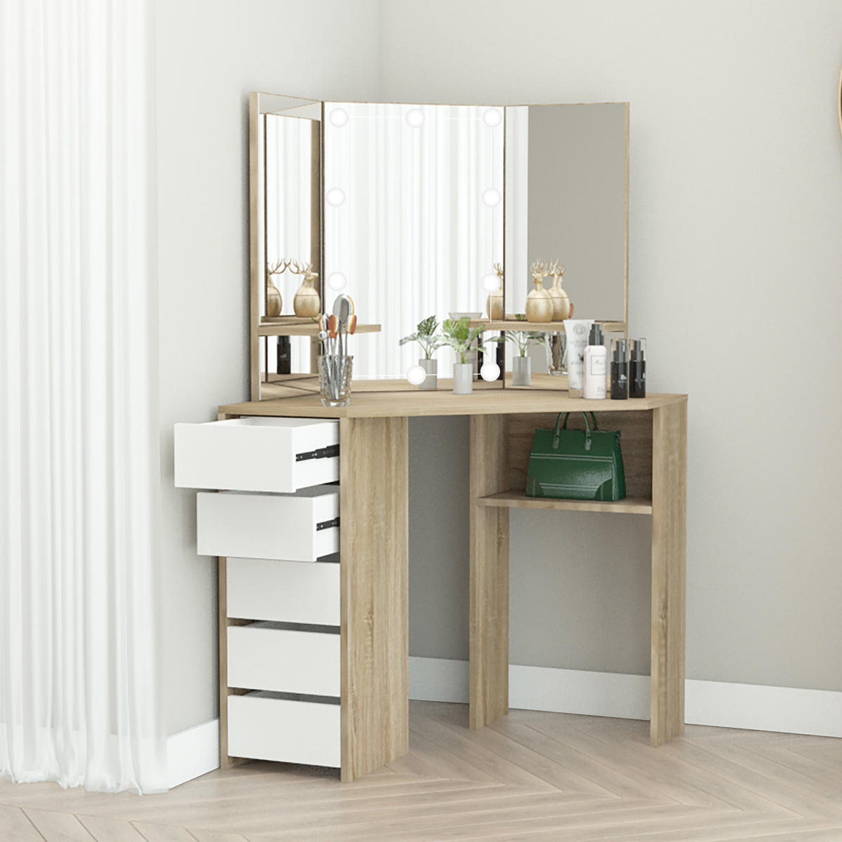SCHMINKTISCH rechteckig weiß 110/141,5/54 cm - Braun, Holz (54/141.5/110cm) - ML-DESIGN