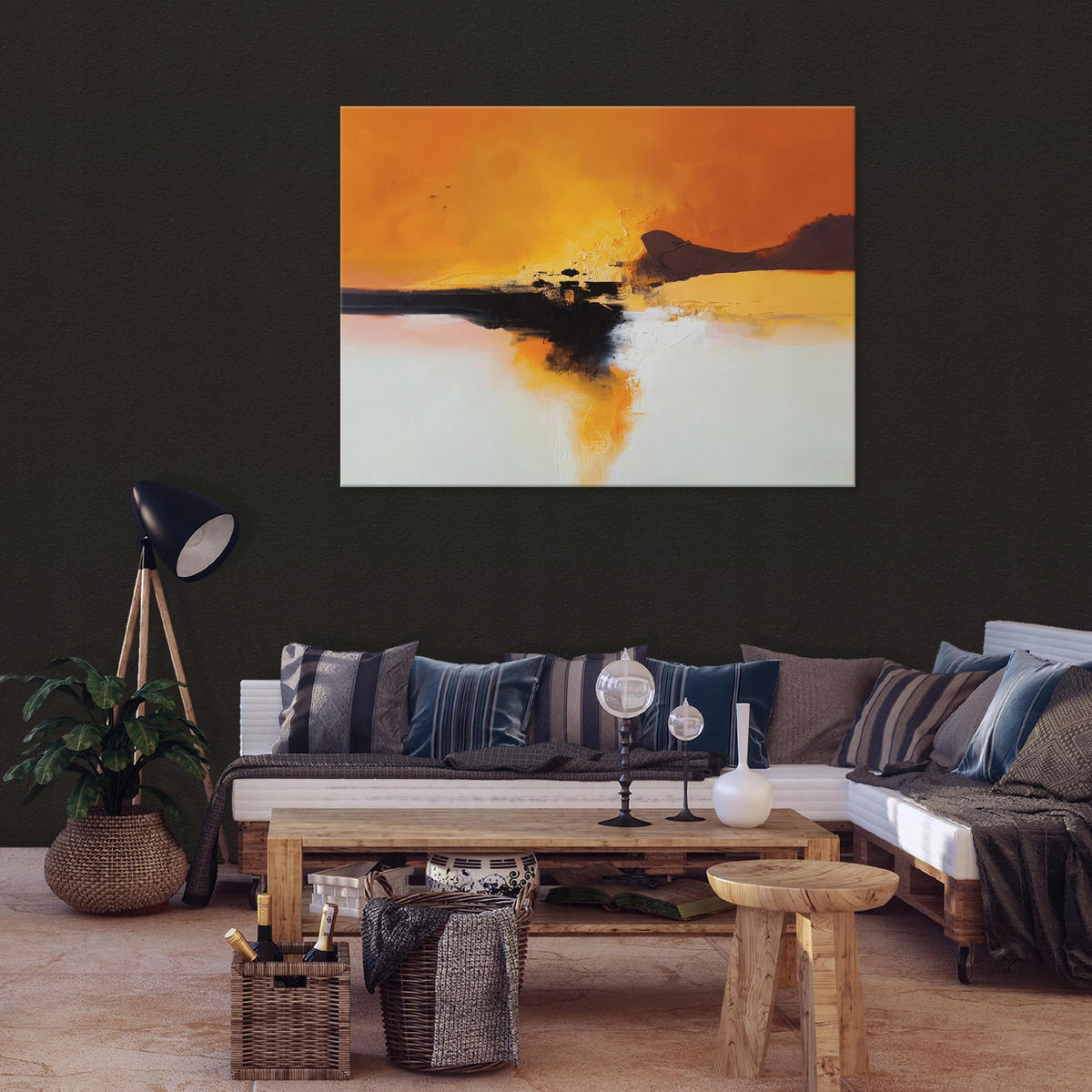LEINWANDBILD Abstrakt Dachboden Orange 120x80 cm - Multicolor, Holzwerkstoff (120/80cm) - Wallarena