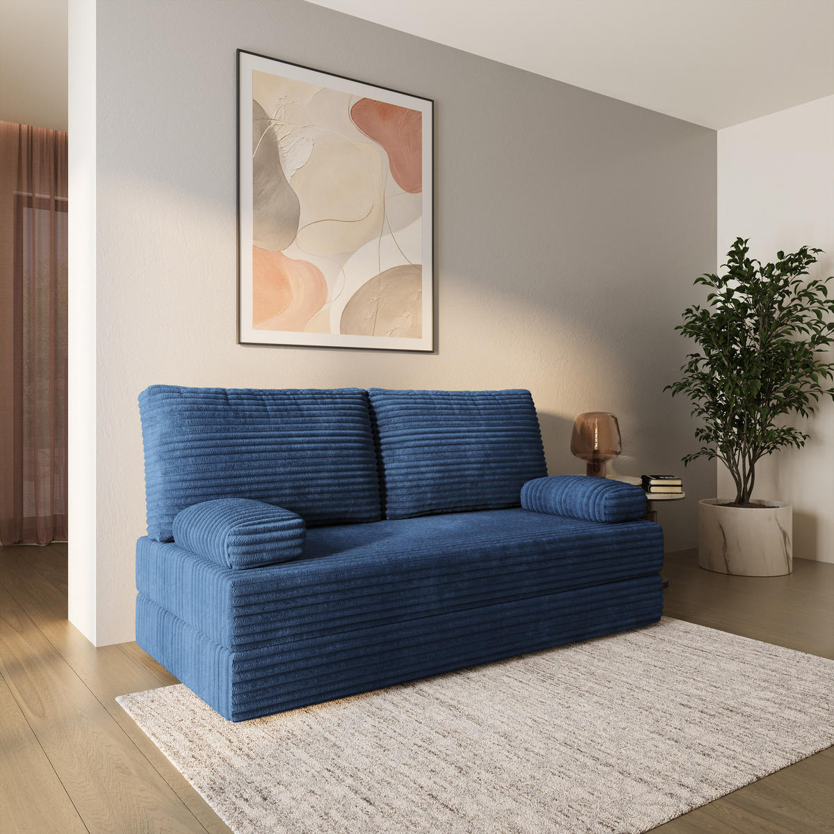 BETTSOFA SILAR aus Schaumstoff Cordstoff Blau Schlaffunktion - Blau, Textil (170/86/80cm) - MASSENO