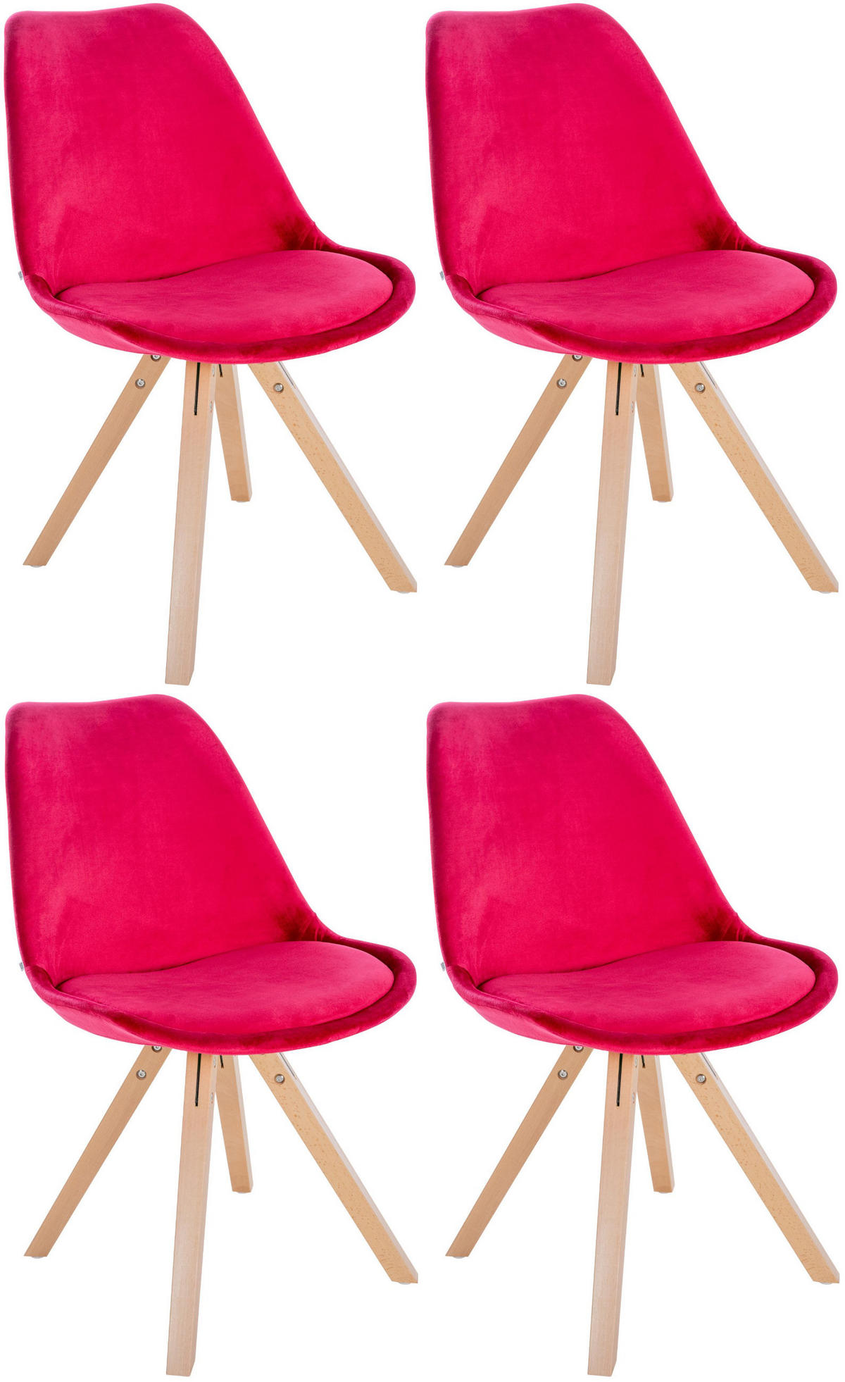 STUHL 4er Set Samt rot - Rot/Naturfarben, Holz/Textil (48/81/54cm) - CLP