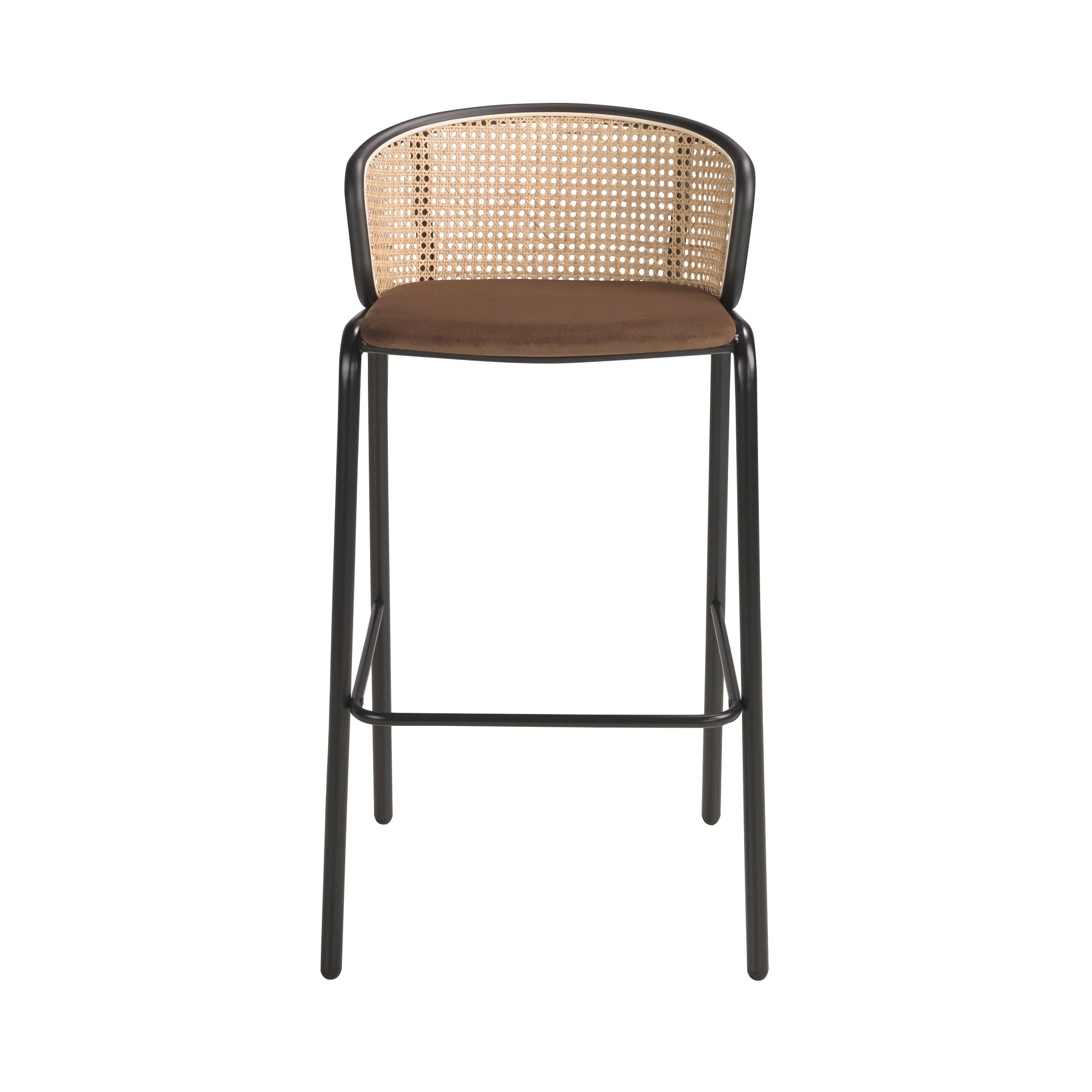 HOCKER aus braunem Samt und Rattan , Braun Schwarz 51/50/95 cm - Schwarz/Braun, Textil (51/95/50cm) - ANGEL CERDA