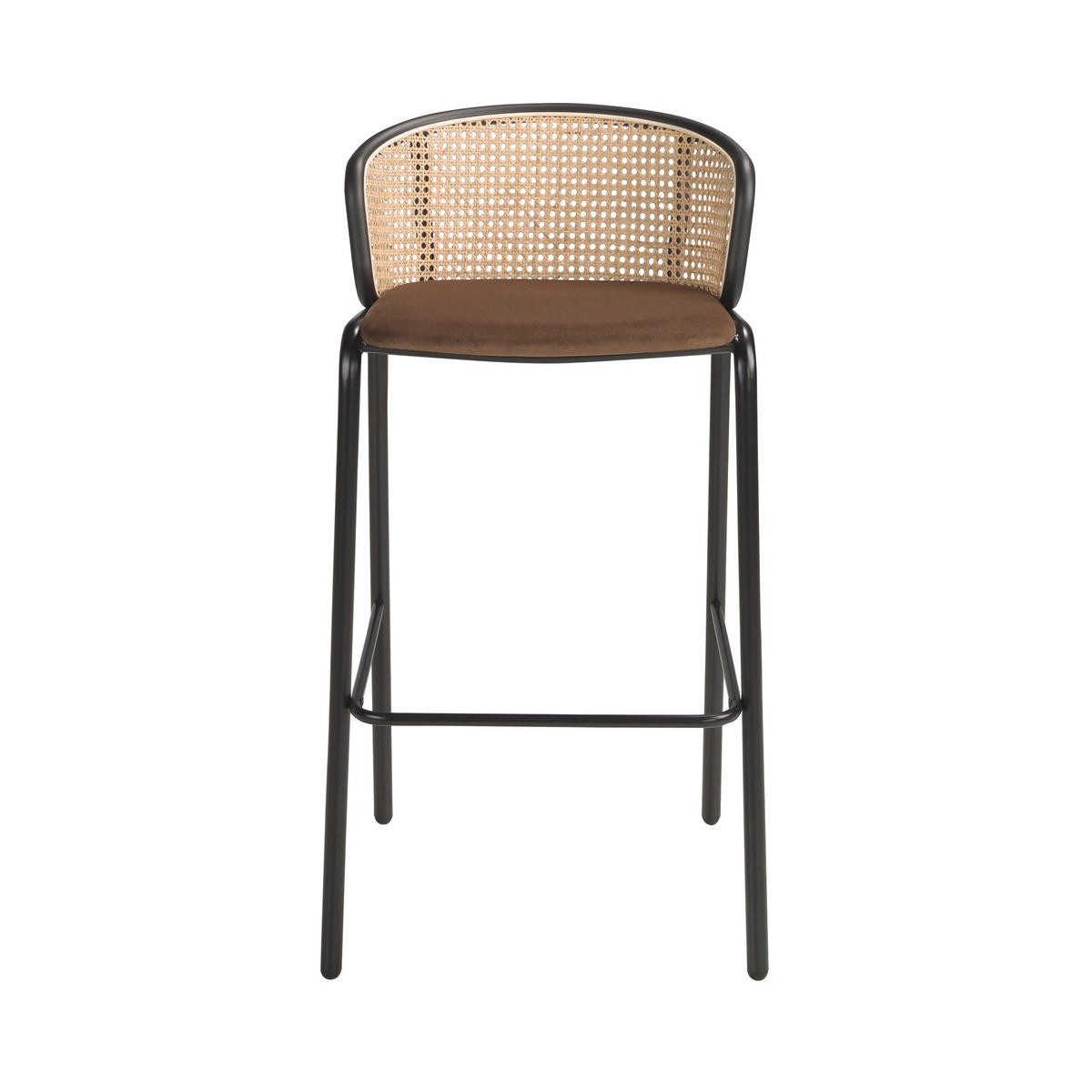 HOCKER aus braunem Samt und Rattan , Braun Schwarz 51/50/95 cm - Schwarz/Braun, Textil (51/95/50cm) - ANGEL CERDA