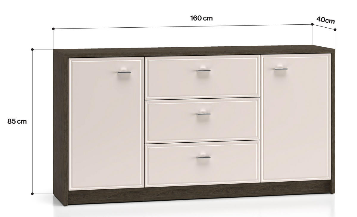 KOMMODE Avante 160 / 40 / 85cm Windmill Eiche dunkel / Cashmere Hochglanz - Eichefarben/Beige, Holz/Holzwerkstoff (160/85/40cm) - Feldmann-Wohnen