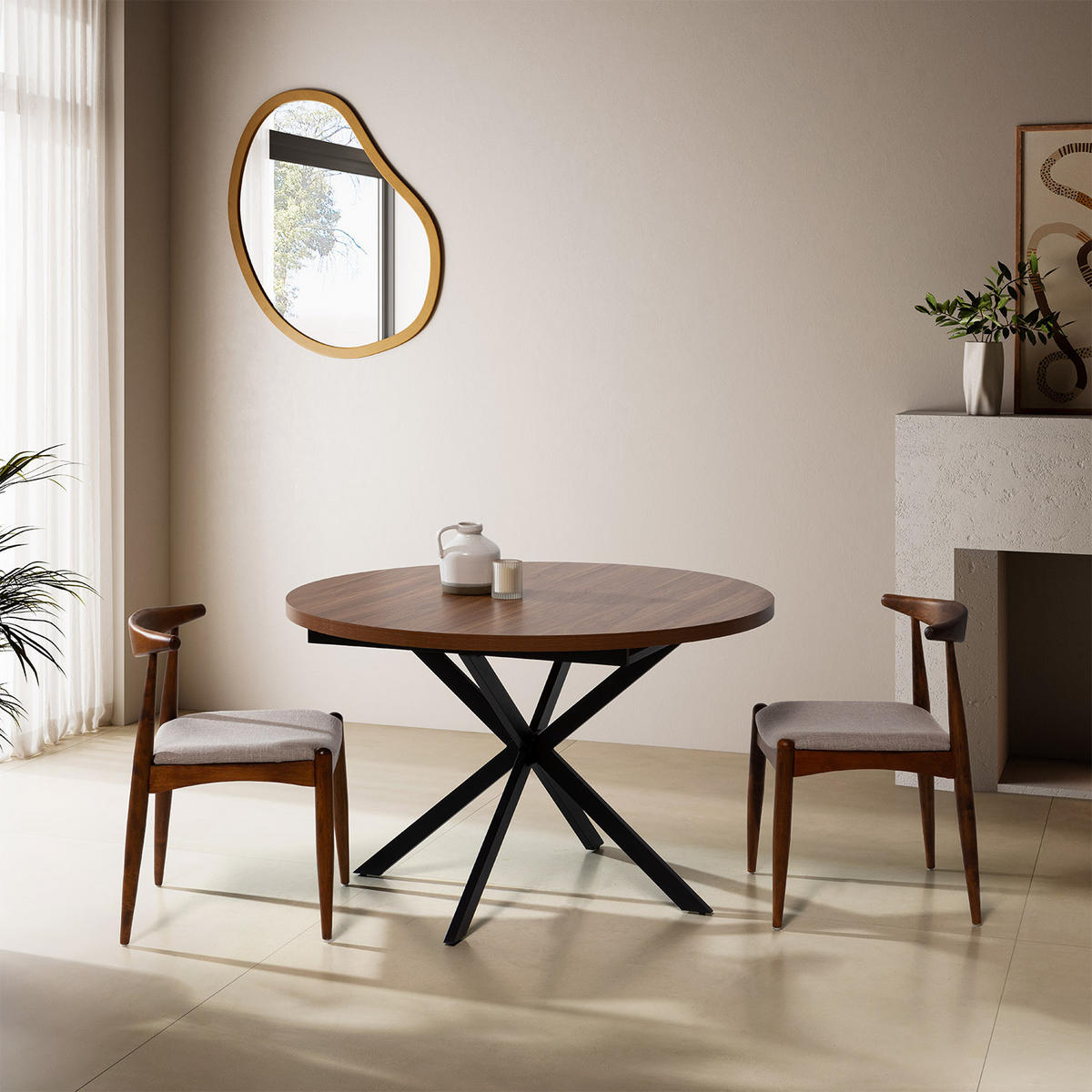 MASA DE MASA Murano aspect de nuc comun, 120-160 cm - culoare nucă, compozit lemnos (120/120/75cm) - VS Venta-stock