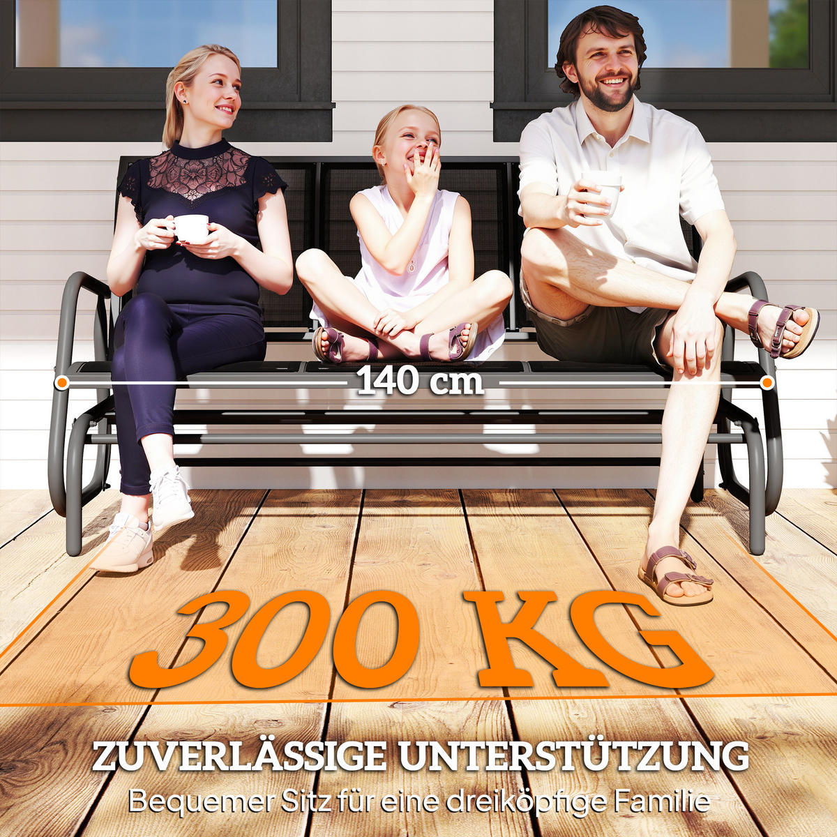 SCHAUKELSTUHL, 3-Sitzer Gartenbank, Metall, Dunkelgrau, 120 x 70 x 85 cm - Schwarz, Metall (70/85/147cm) - Outsunny