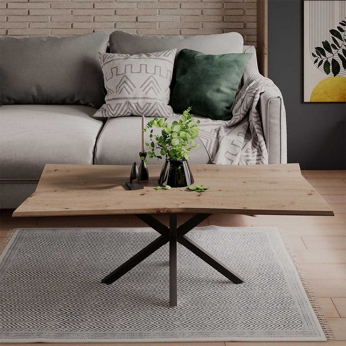 COUCHTISCH Yan Artisan 120 x 60 cm - Hellgrau, Holzwerkstoff (60/120/40cm) - Vicco