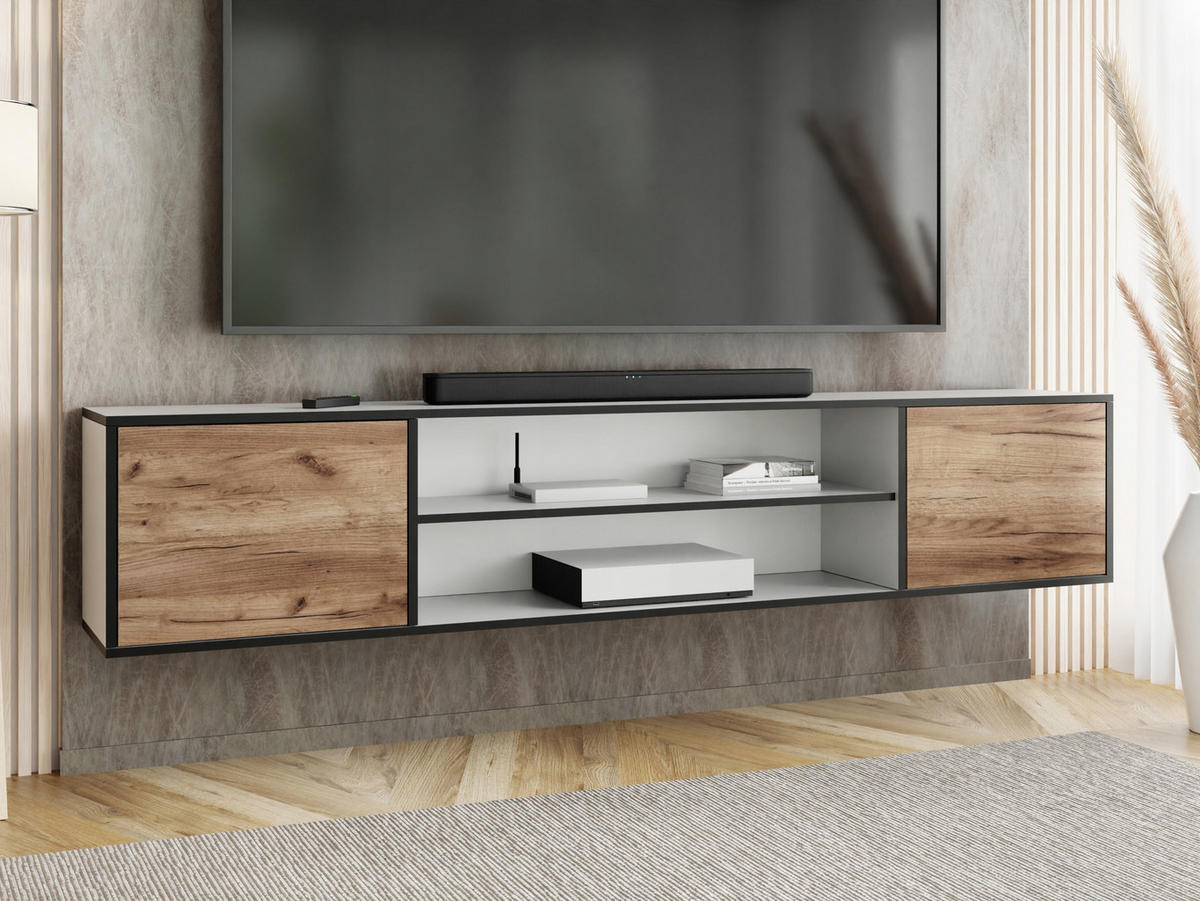 TV-LOWBOARD EDI 4 Weiß / Craft Gold Eiche – 2-türig - Honigeiche/Weiß, Holzwerkstoff (206.4/42/38.9cm)
