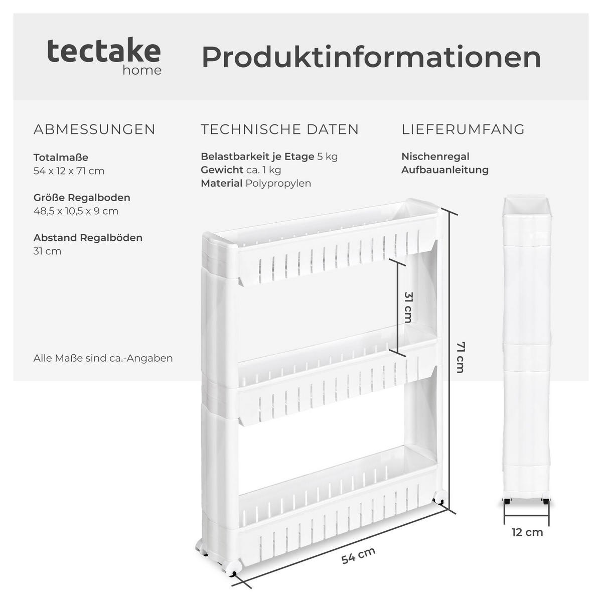 NISCHENREGAL Joe, 54 x 12 x 71 cm, weiß - Weiß, Textil (12/71/54cm) - tectake