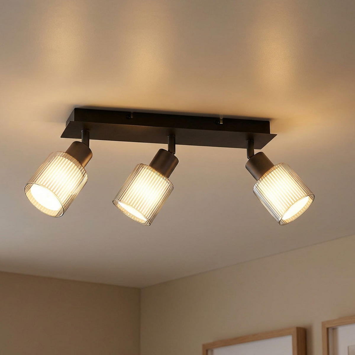 DECKENLEUCHTE VILLEGAS Metall schwarz, 3-flammig - Schwarz, Glas (41/8/18.6cm) - Globo Lighting