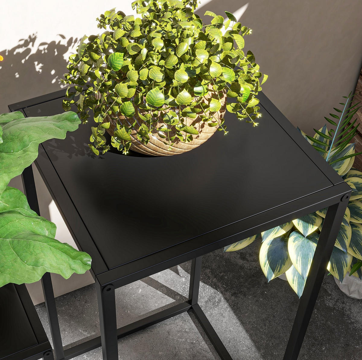 BLUMENTREPPE aus Stahl 25x25x58,5/31x31x65 cm in Schwarz platzsparend - Schwarz, Metall (31/65/31cm) - Modfu