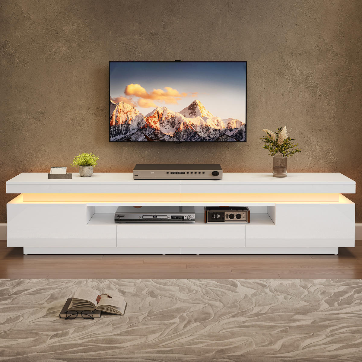 TV-SCHRANK 175/38/45 cm weiß Spanplatte mit 2 L-förmigen Schränken und 1 Schublade mit LED-Beleuchtung - Weiß, Holzwerkstoff (175/45/38cm) - OKWISH