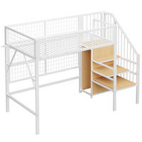 HOCHBETT 90/200 cm DE-01390, in Weiß, mit LED-App und Stauraumtreppe - Weiß, Metall (90/200cm) - ComfortXL
