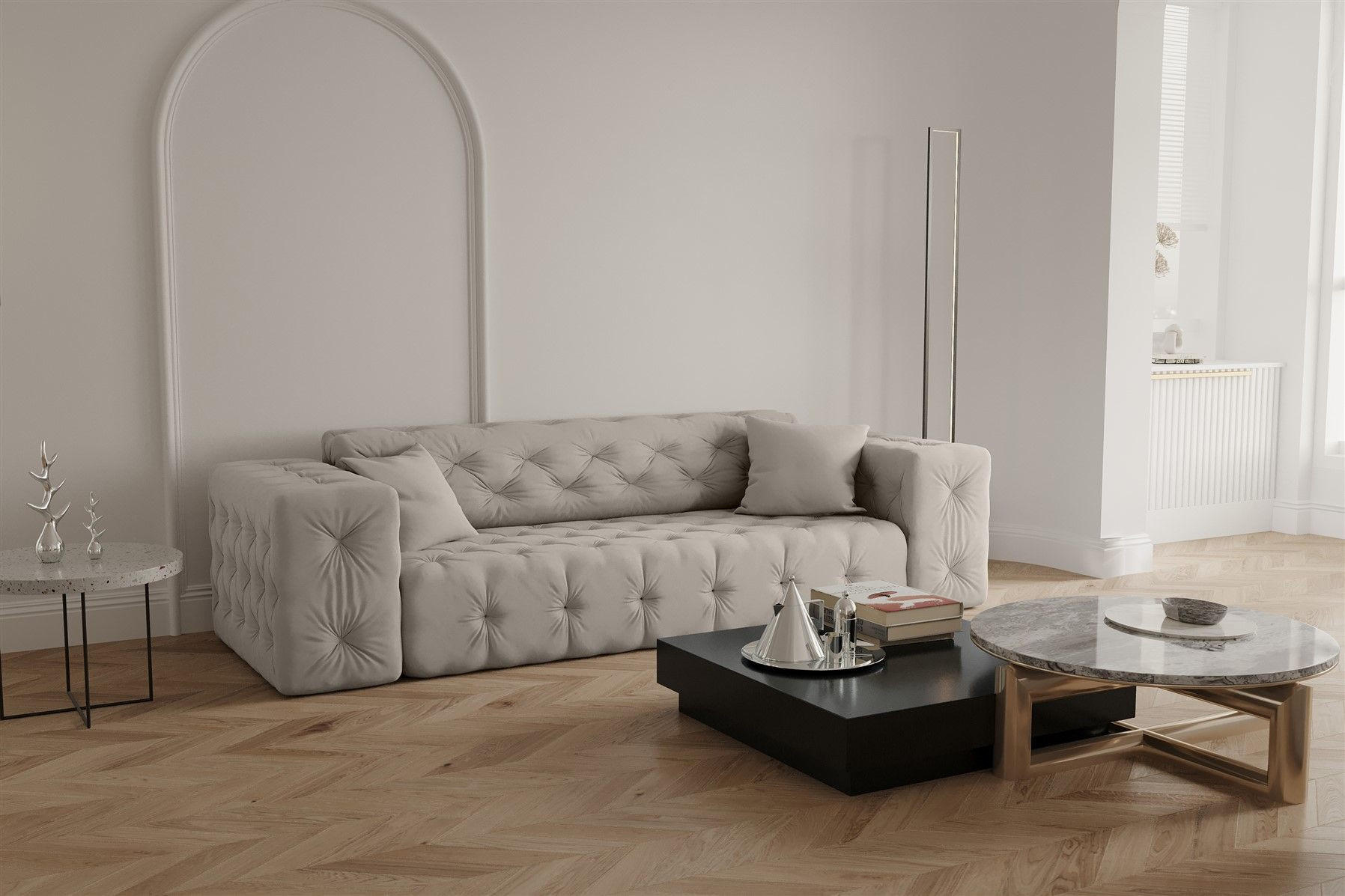 SOFA 3-sitzer Chantal - Creme, Holzwerkstoff/Textil (251/78/96cm) - Fun Möbel