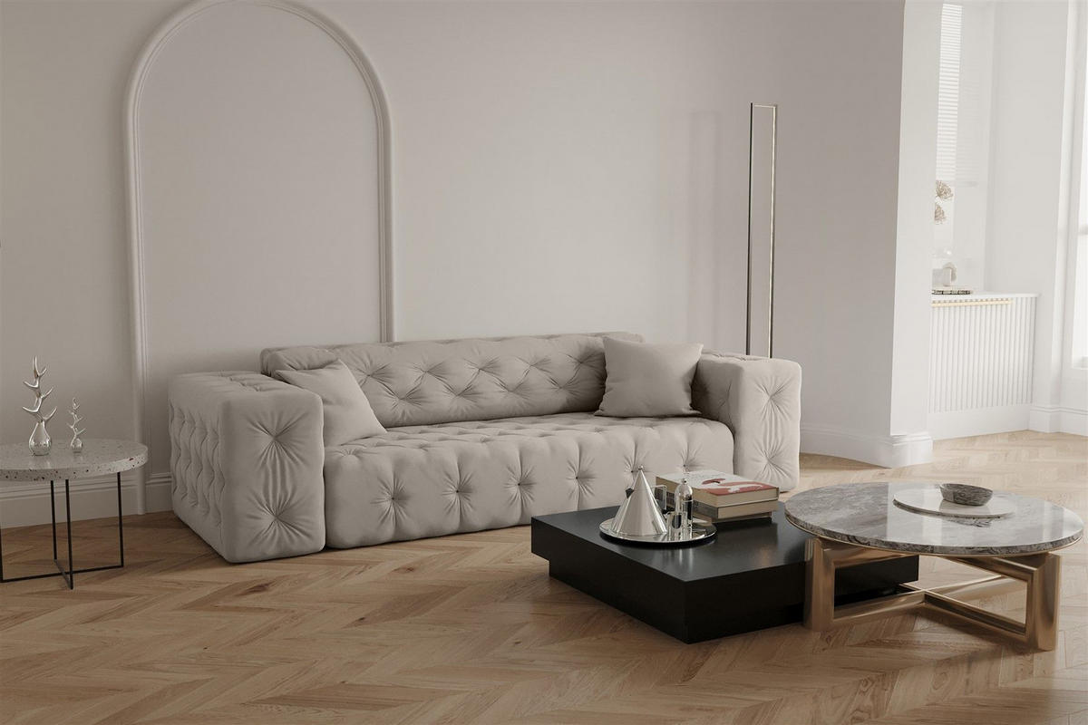 SOFA 3-sitzer Chantal - Creme, Holzwerkstoff/Textil (251/78/96cm) - Fun Möbel