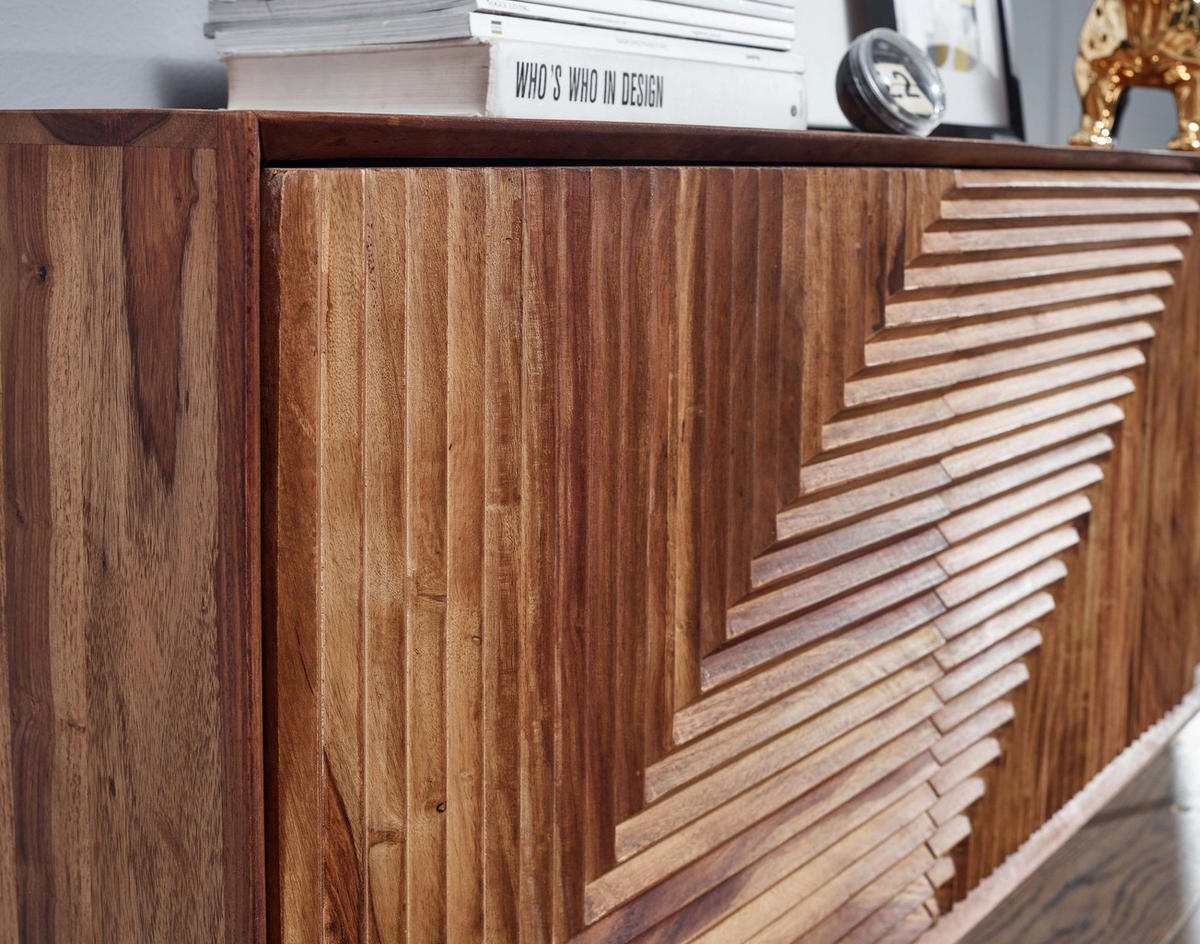 SIDEBOARD – Massivholz/Metall, 148x72x40 cm, 3 Türen, modern - Schwarz/Braun, Holz/Metall (148/72/40cm) - KADIMA DESIGN