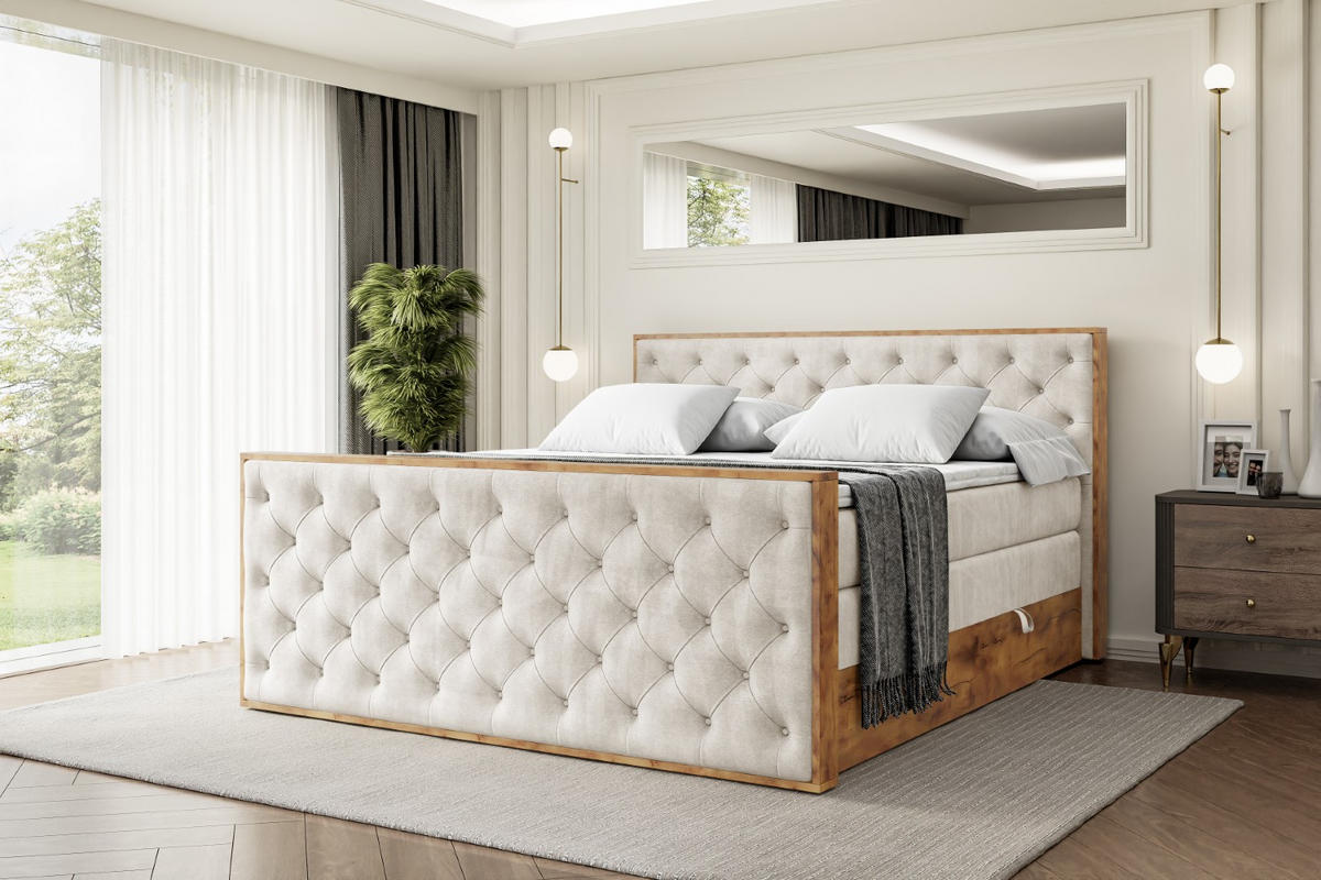 BOXSPRINGBETT mit Matratze H3|H4 und Lattenrost - LOLLI3-Z KING-160x200 - Beige Casablanca - Beige, Holzwerkstoff (160/200cm) - ALTDECOR