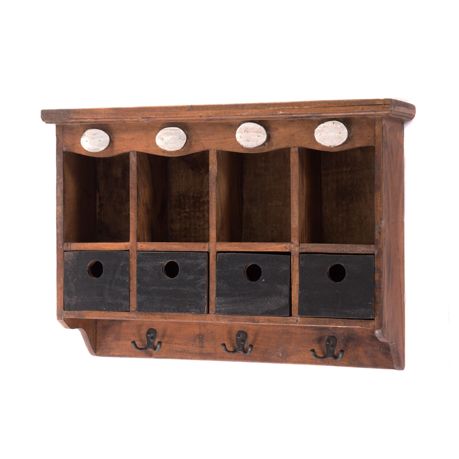 WANDREGAL Luna Mahagoni Holz, mit 4 Schubladen und 3Haken naturfarben-schwarz - Naturfarben, Holz (60/43/16cm) - DESIGN DELIGHTS