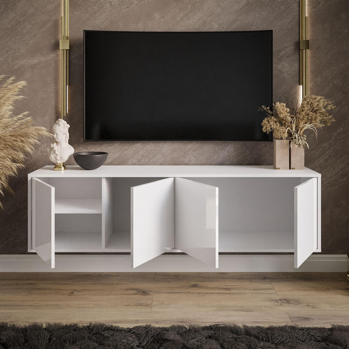 TV-ELEMENT SANAYI Hängend Hochglanz Weiß - Weiß, Holzwerkstoff (156/42/38cm) - Lookway