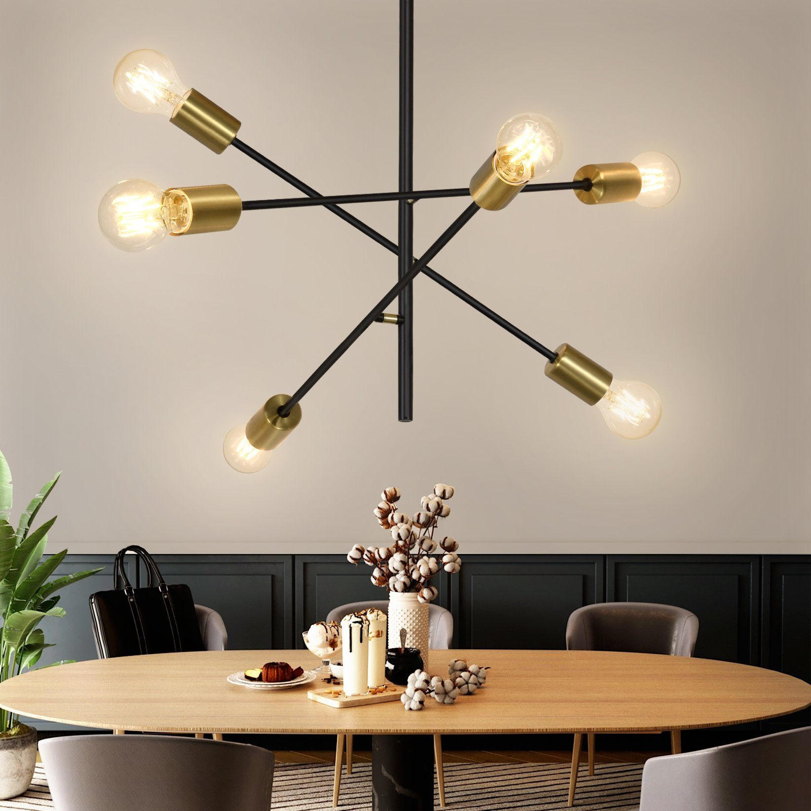 HÄNGELEUCHTE Aura 6-flammig 64/64/63 cm - Goldfarben, Holzwerkstoff (64/64/63cm) - Nettlife
