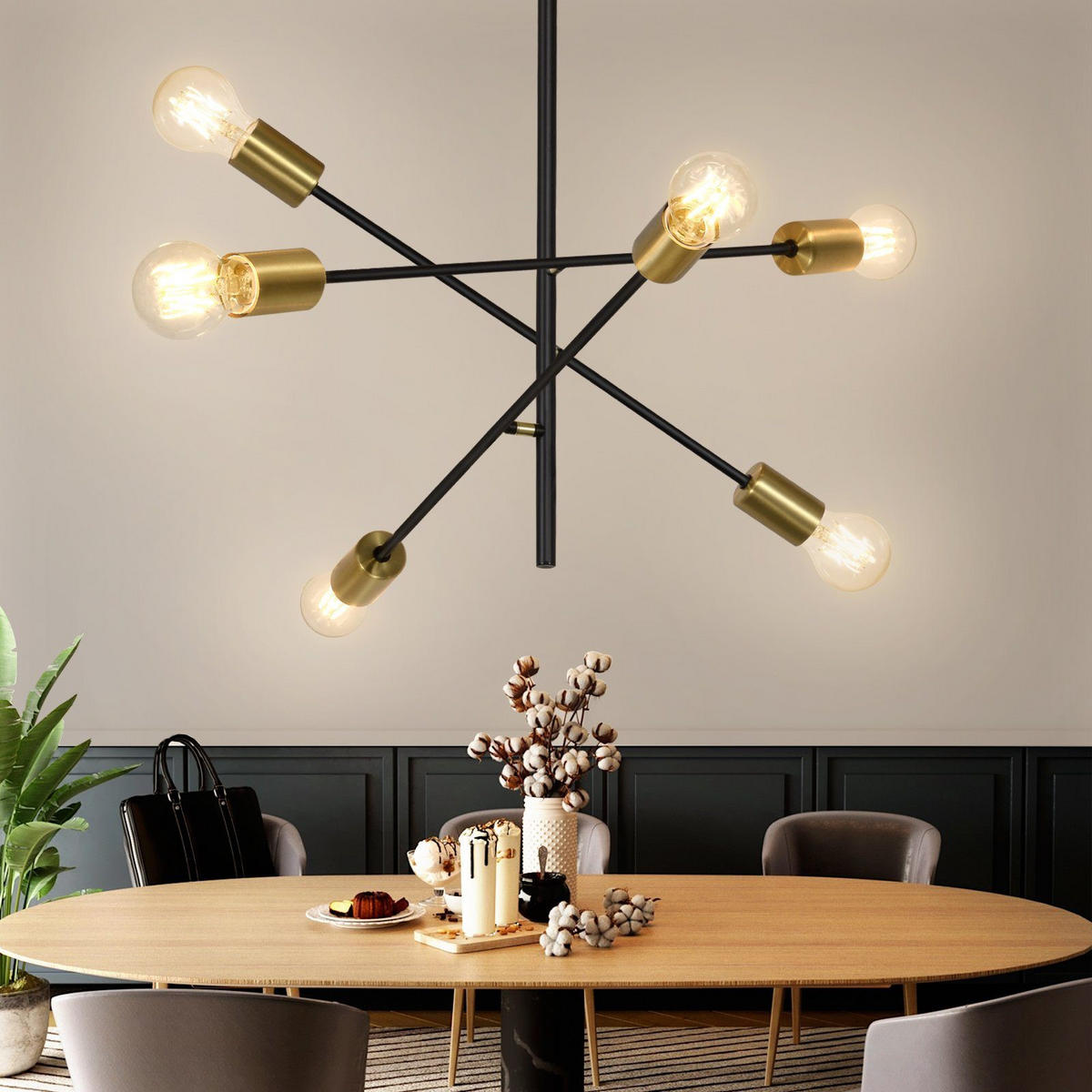 HÄNGELEUCHTE Aura 6-flammig 64/64/63 cm - Goldfarben, Holzwerkstoff (64/64/63cm) - Nettlife