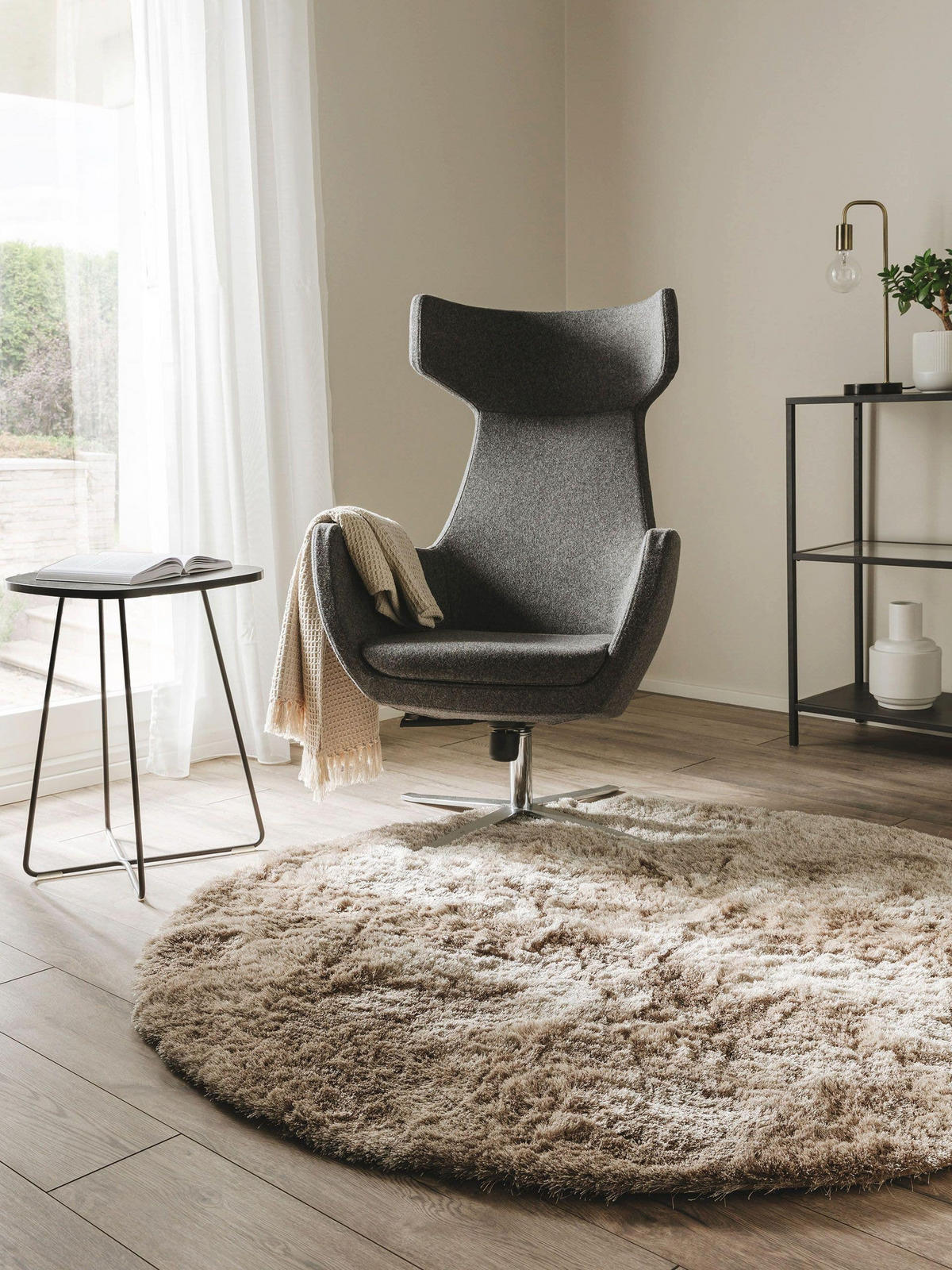 HOCHFLORTEPPICH Whisper Hellbraun ø 200 cm rund - Hellbraun, Textil (200/200cm) - benuta Nest