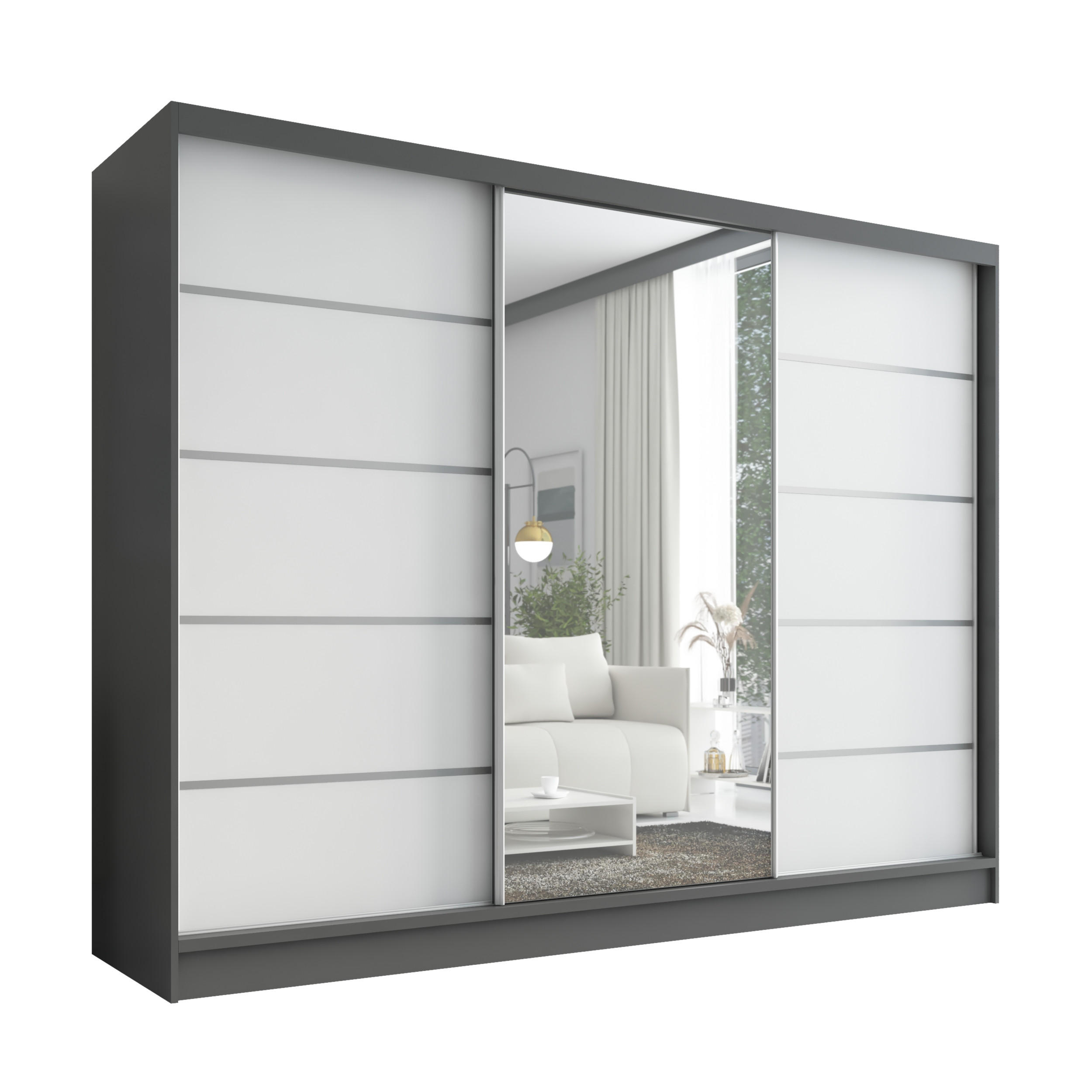 SCHWEBETÜRENSCHRANK 200 cm AURELIA 1 Farbe: Graphit, Weiß - Graphitfarben/Weiß, Holzwerkstoff (200/215/60cm) - A&J MöbelLand