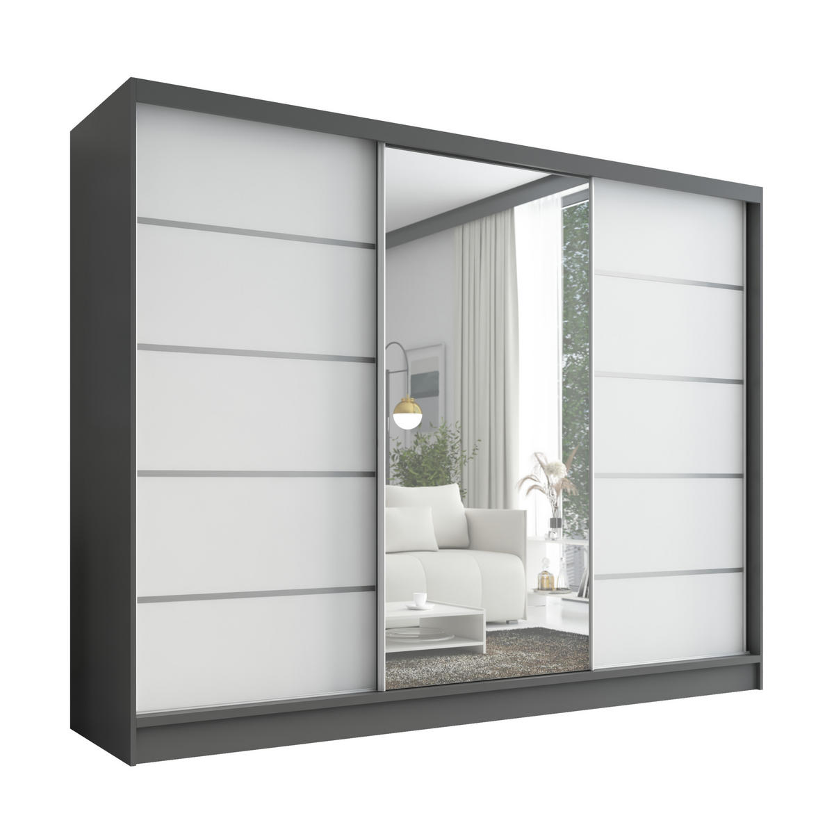 SCHWEBETÜRENSCHRANK 200 cm AURELIA 1 Farbe: Graphit, Weiß - Graphitfarben/Weiß, Holzwerkstoff (200/215/60cm) - A&J MöbelLand