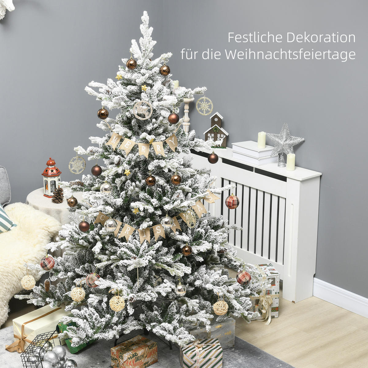 WEIHNACHTSBAUM, PE, Kunststoff, Stahlrohre, Grün+ Weiß - Multicolor, Kunststoff (180cm) - HOMCOM