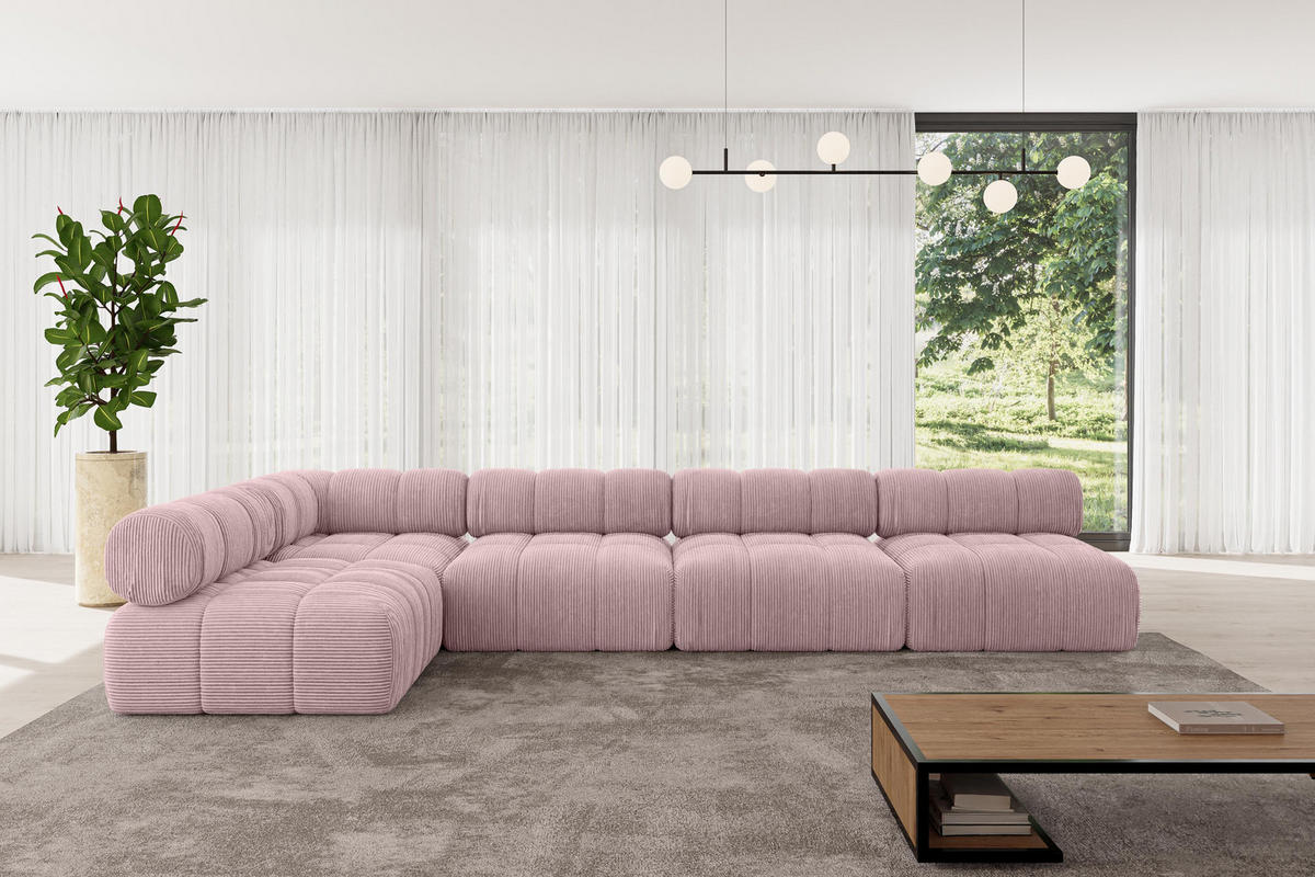 ECKSOFA modulares Sofa Samaro-L3 - 380x190x70 cm Rosa Cord - Rosa, Holzwerkstoff/Textil (380/190cm) - ALTDECOR