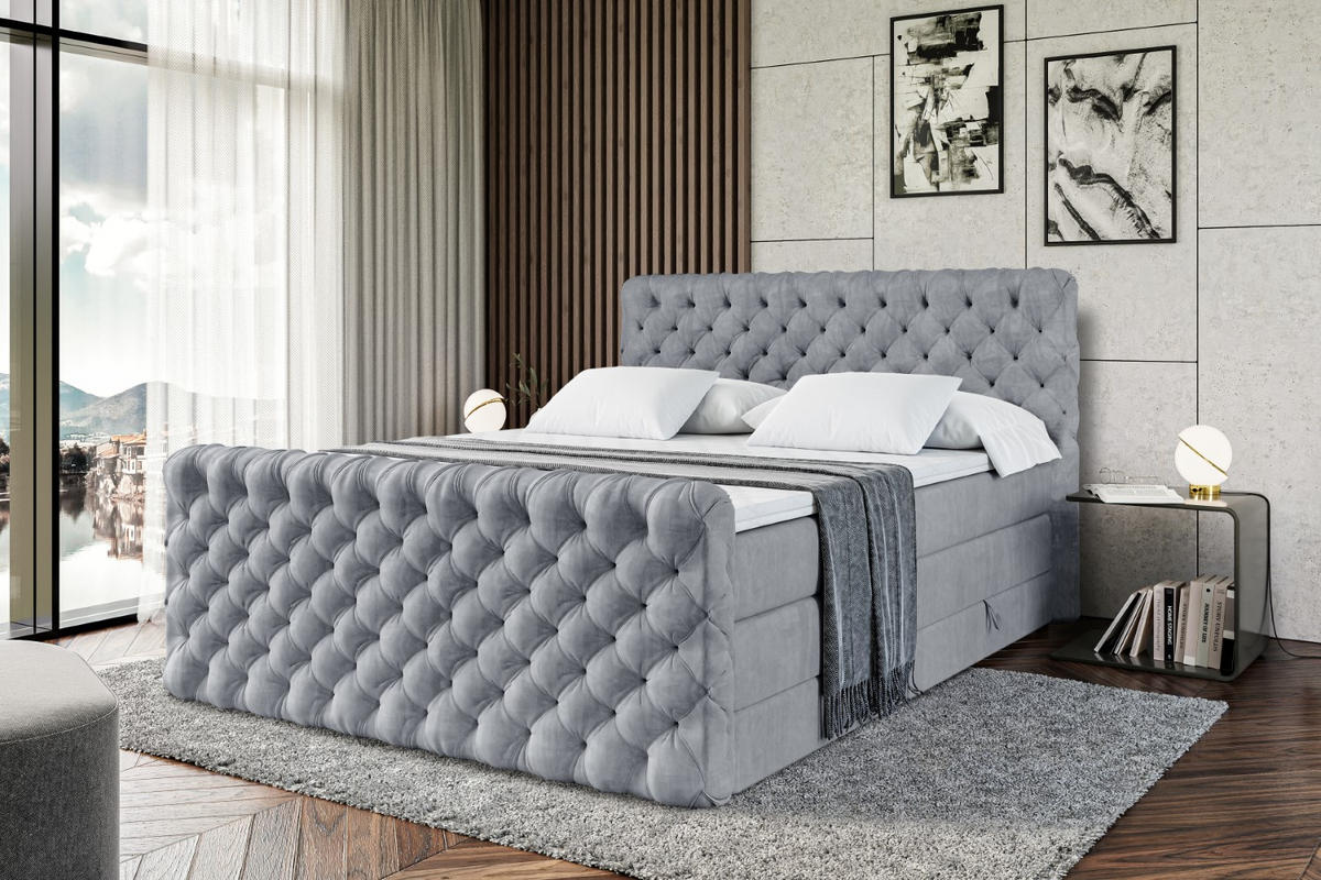 BOXSPRINGBETT BOXI8-Z KING - 160x200 - H3/H4 - Grau - Grau, Holzwerkstoff (160/200cm) - ALTDECOR