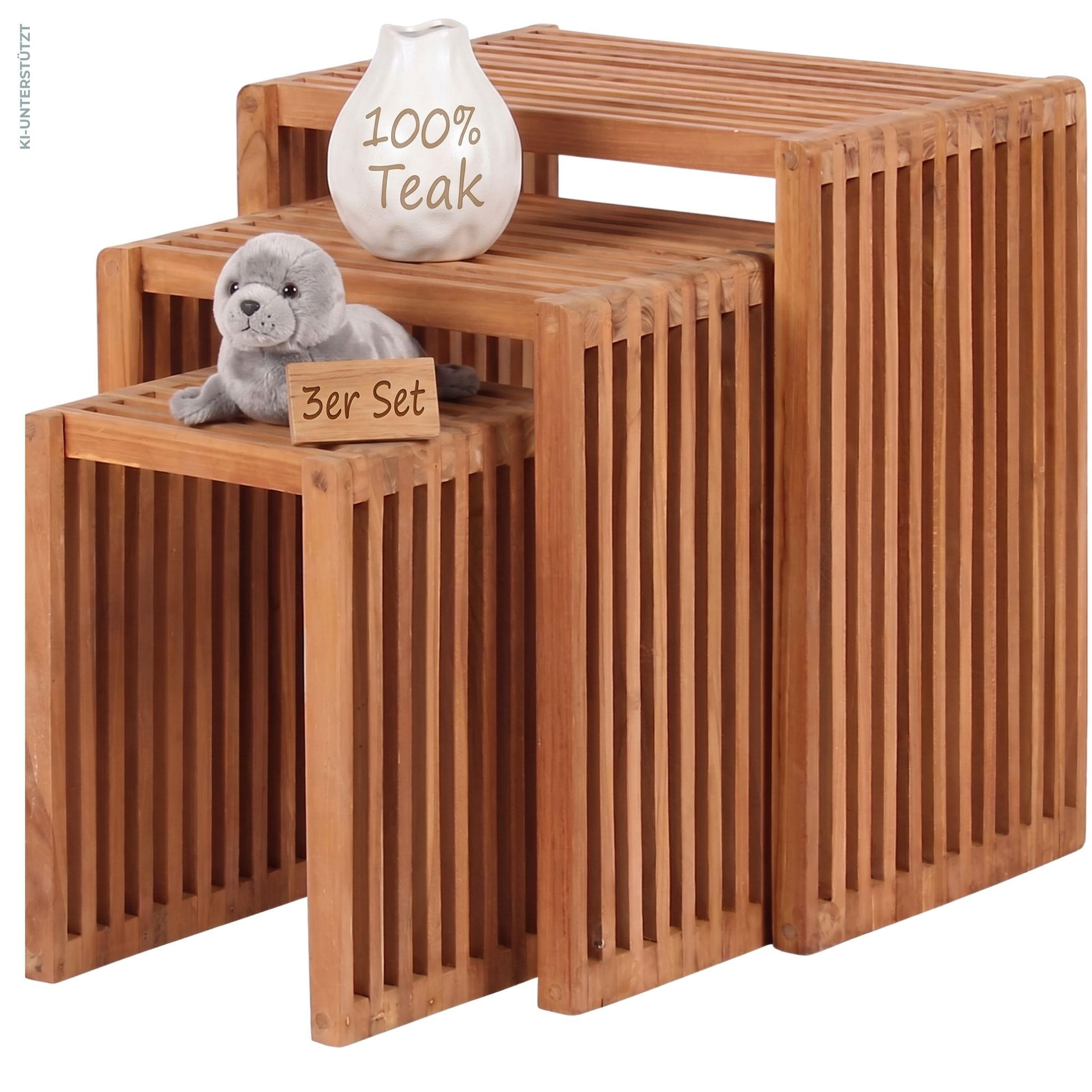 BEISTELLTISCH 3er Set - Naturfarben, Holz (32/45/50cm) - Mr. Deko