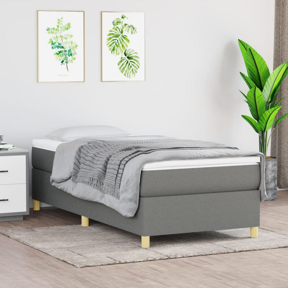 BOXSPRINGBETT Mit Matratze Dunkelgrau 100/200 Cm Stoff - Weiß, Textil (100/200cm) - vidaXL