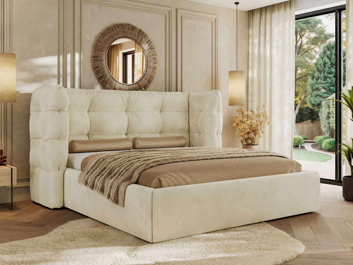 POLSTERBETT FLONELLE CLASSIC 180/200 - Creme Velvet - Pocket-Matratze - Creme, Textil (180/200cm) - MKS