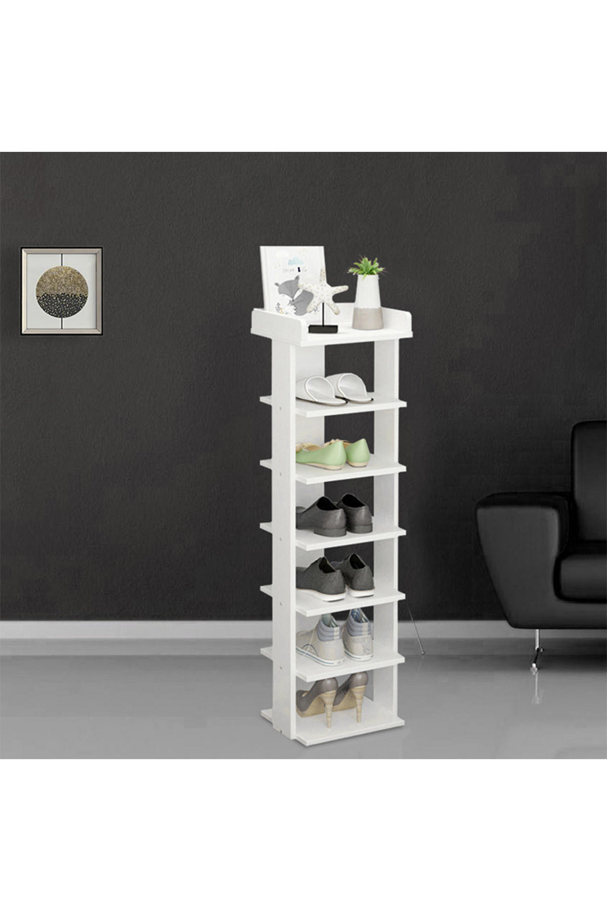 SCHUHREGAL 7-Stufige aus MDF in Weiß Stabile Konstruktion Offene Ablage Platzsparendes Design 25 x 27 x 104 cm - Weiß, Kunststoff (25/104/27cm) - Livingandhome