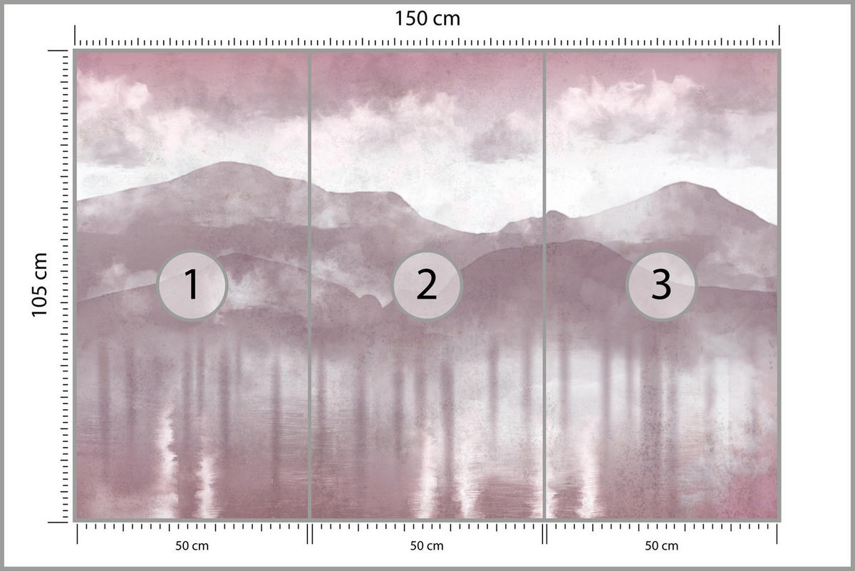 FOTOTAPETE Neblige violette Landschaft Berge 150x105 - Violett/Rosa, Papier (150/105cm) - Muralo