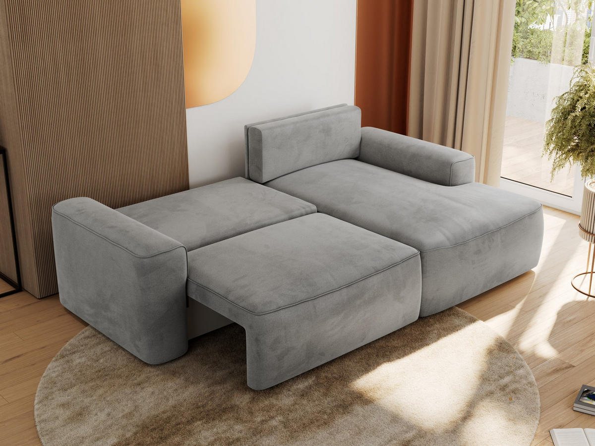 ECKSOFA BELLUNO L Hellgrau Velvet - Rechts - Hellgrau/Schwarz, Textil (233/144cm) - MKS