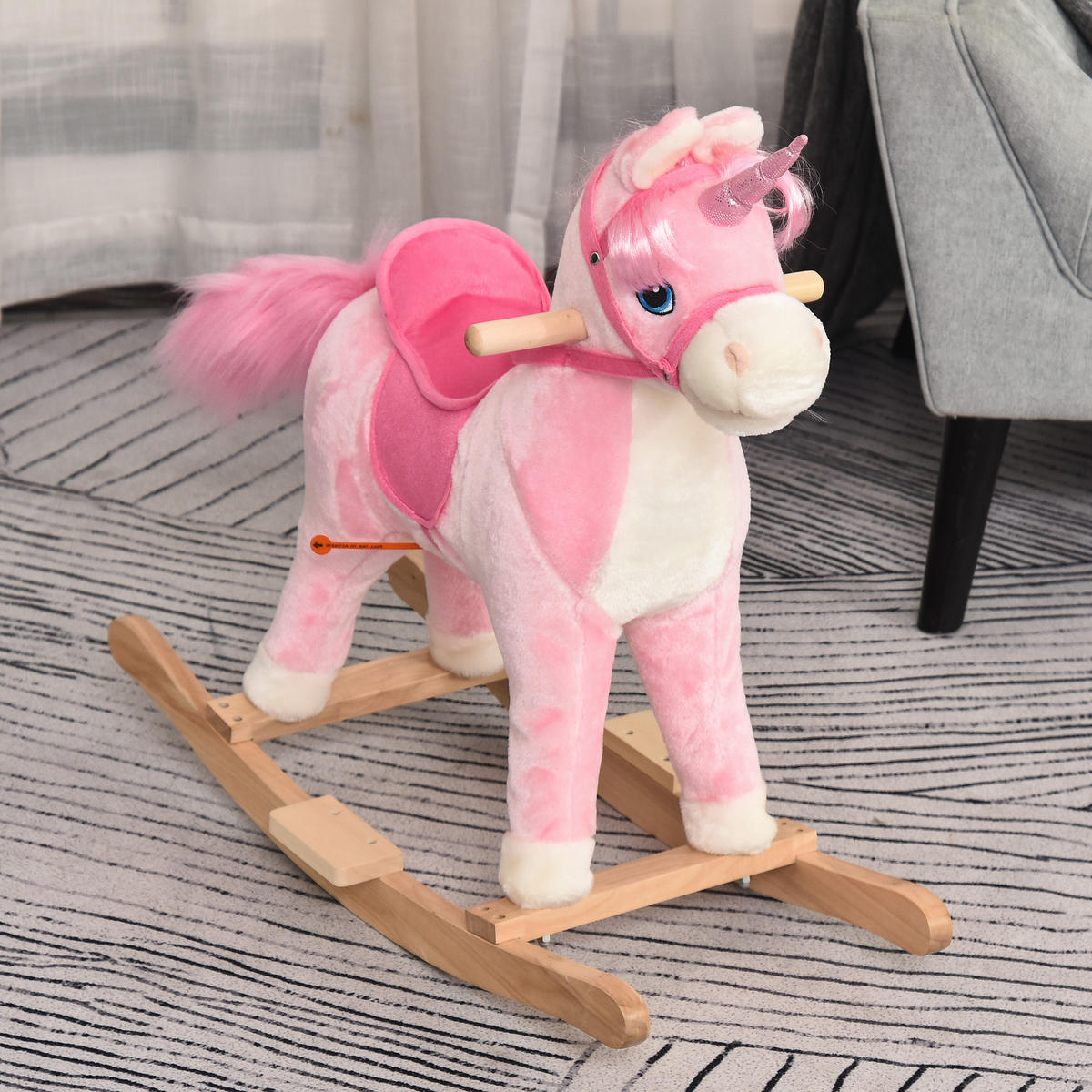 SCHAUKELPFERD DE-18222 mit authentischen Geräuschen Rosa - Pink, Holzwerkstoff (33/62/74cm) - ComfortXL