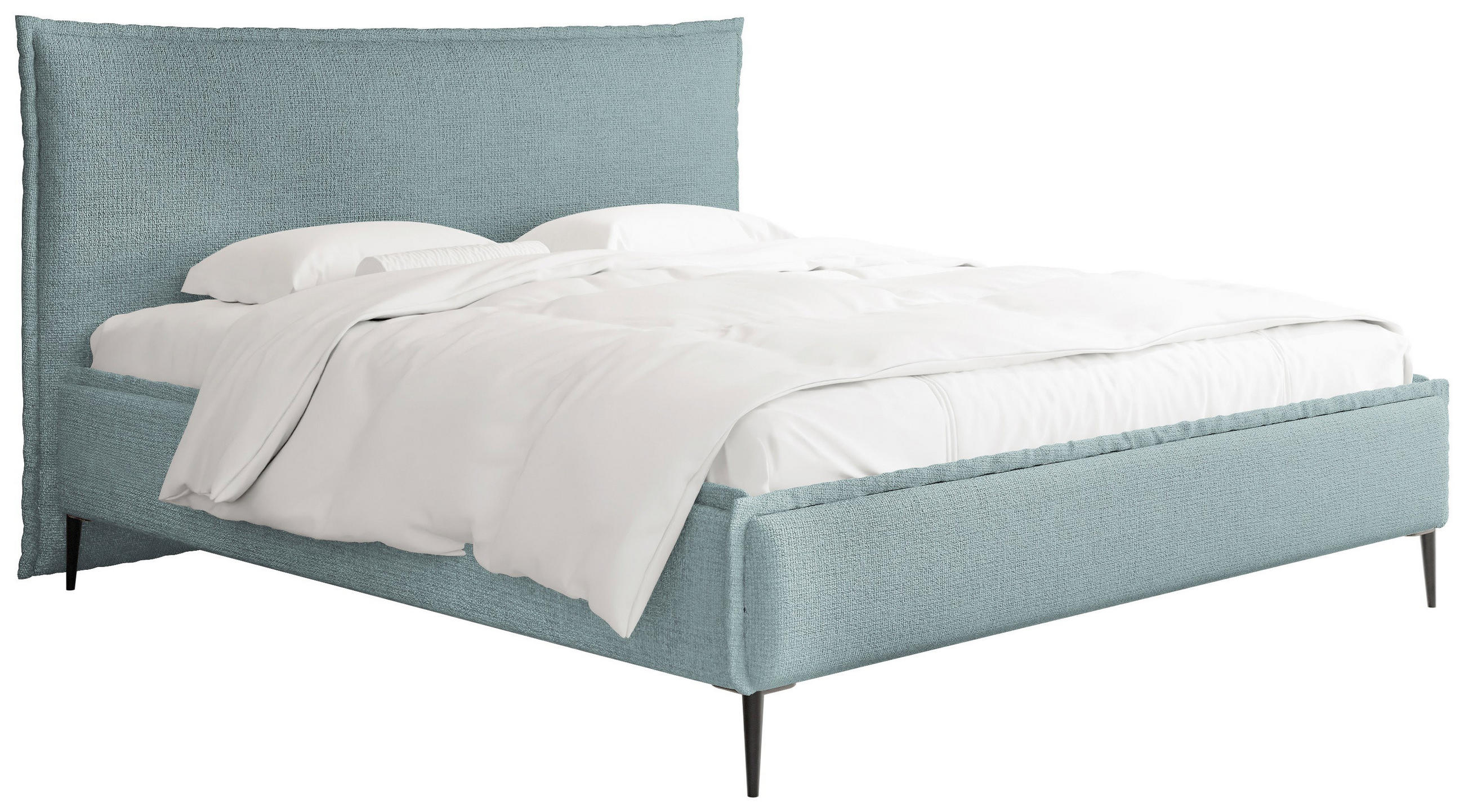 POLSTERBETT Pillow Rise mit Bettkasten, Lattenrost & hohen Metallfüßen in Türkis Chenille 140x200 cm - Türkis/Blau, Holz/Holzwerkstoff (140/200cm) - WFL GROUP