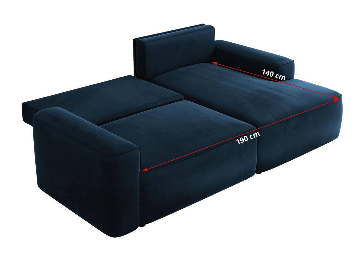 ECKSOFA BELLUNO L Dunkelblau Velvet - Links - Blau/Schwarz, Textil (144/233cm) - MKS