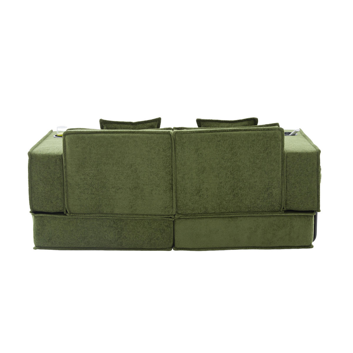 2-SITZER-SOFA aus Chenille 162x78x66 cm Grün mit 2 Kissen, Seitentaschen und modularem Design - Grün, Textil (162/66/78cm) - Modfu
