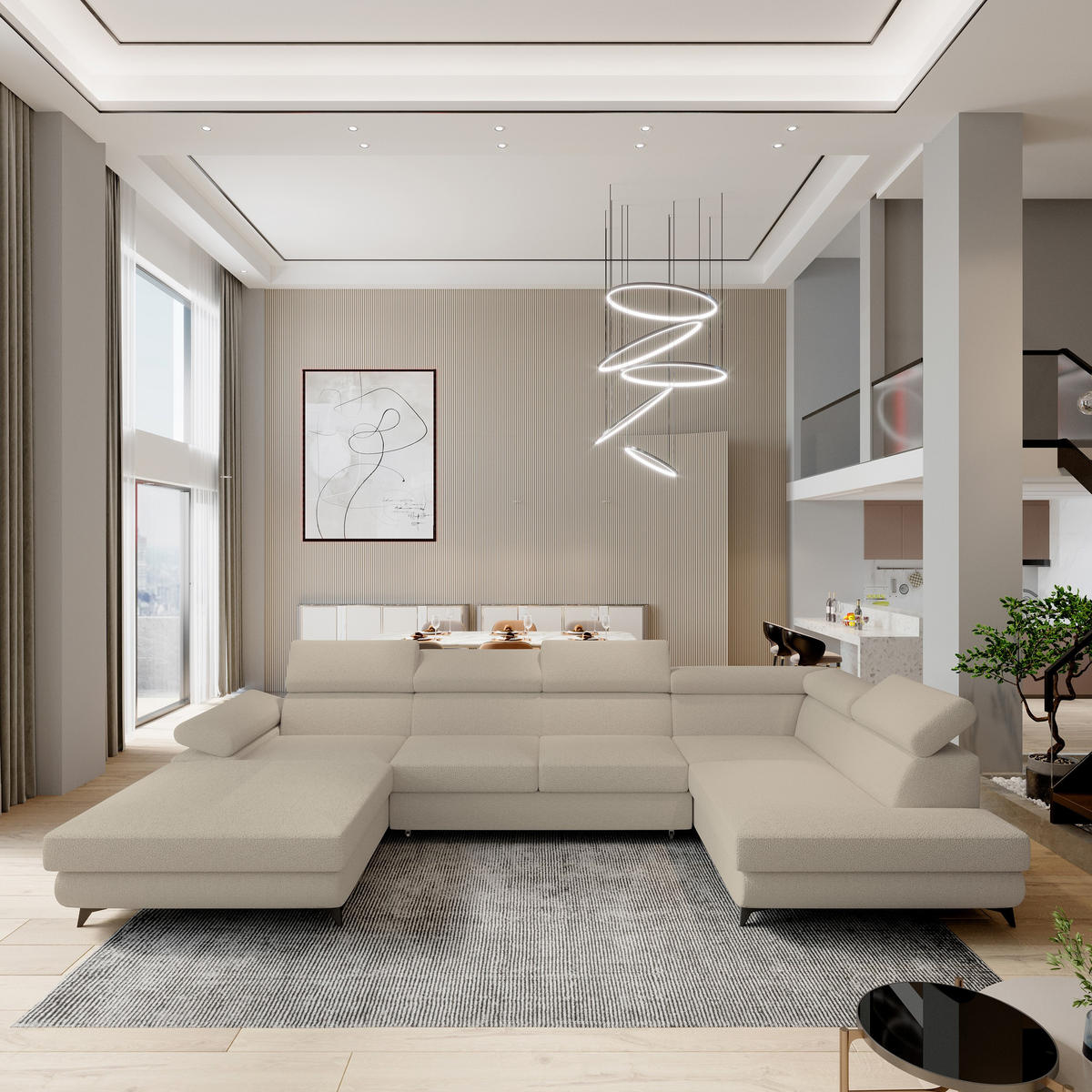 ROHOVÁ SEDAČKA RUBANO béžová - černá/béžová, kov/dřevo (339/190cm) - MASSENO