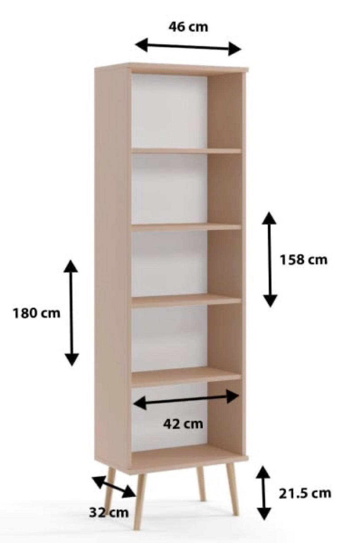 REGAL Kaschmir Boho Auf Hohen Beinen Mit Regalen Mit Massivholzbeinen - Beige, Holzwerkstoff (46/180/32cm) - Sepro Meble