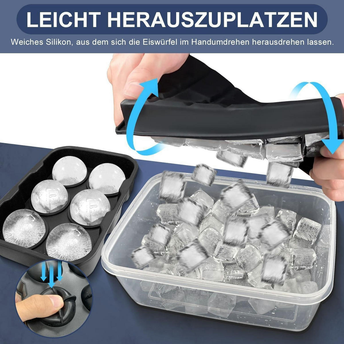EISWÜRFELFORM 3-teiliges Set BPA-frei Silikon - Schwarz, Kunststoff (1/1/1cm)