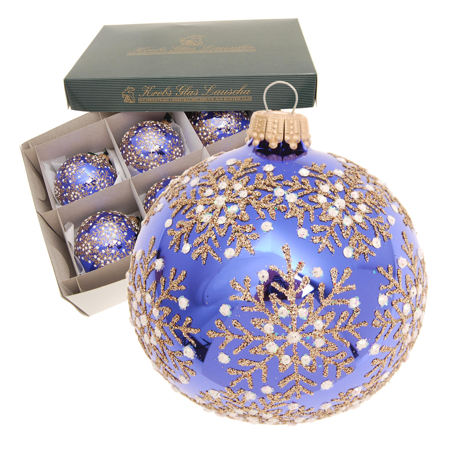 Krebs Glas Lauscha Christbaumkugeln Blau 8x8x8 cm