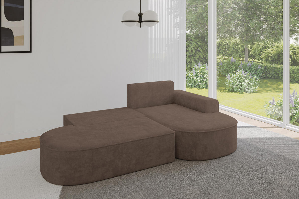 ECKSOFA mit Schlaffunktion und Bettkasten Ottomane Rechts MARI-L1-S - 283x167x85 cm Braun Velours - Schwarz/Bronzefarben, Holzwerkstoff/Kunststoff (167/283cm) - ALTDECOR