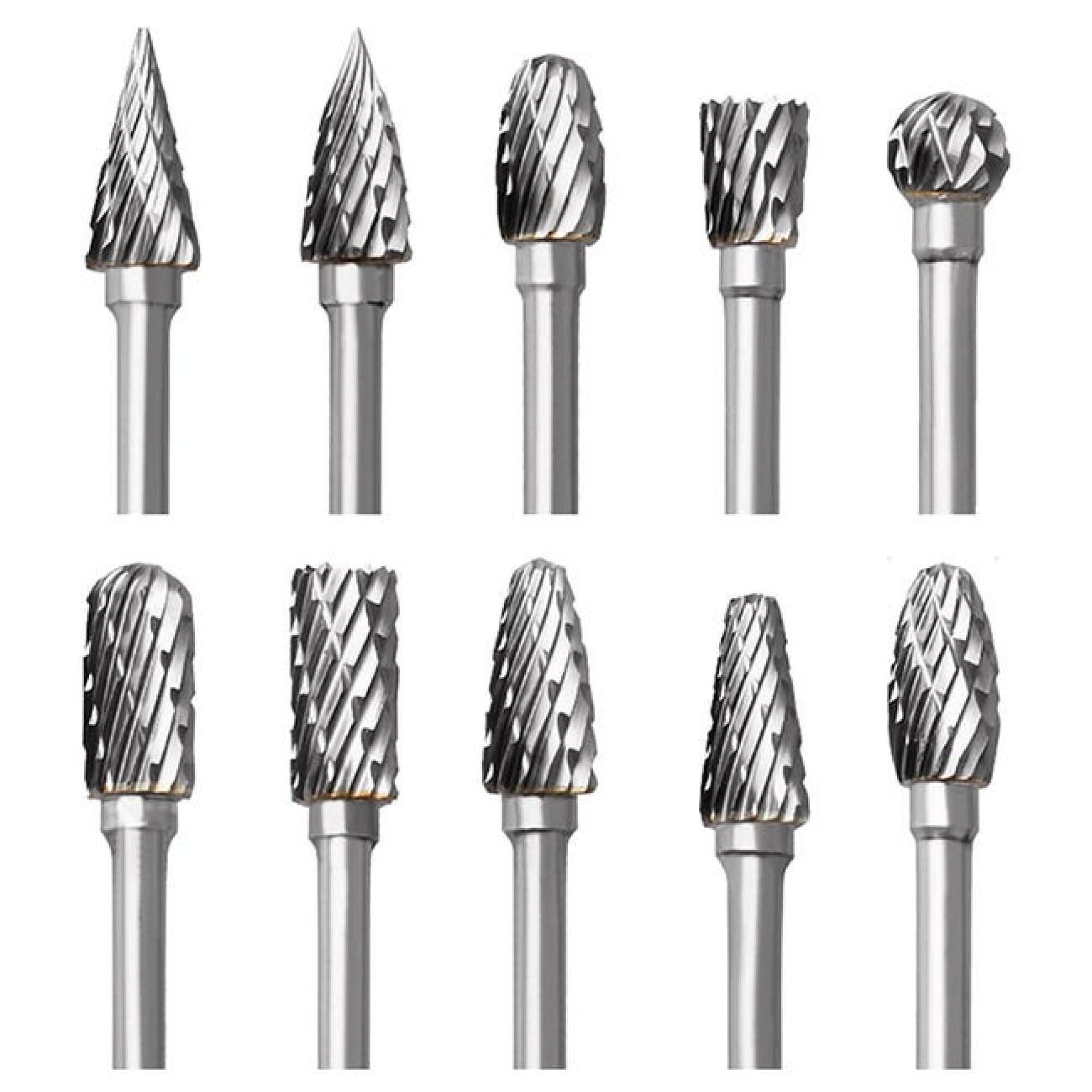 FRÄSER - 10-teiliges Set, doppelseitig, 1/8-Zoll-Schaftdurchmesser, zum Holzschnitzen und Gravieren. - Silberfarben, Metall (5/0.6/1cm) - DCA