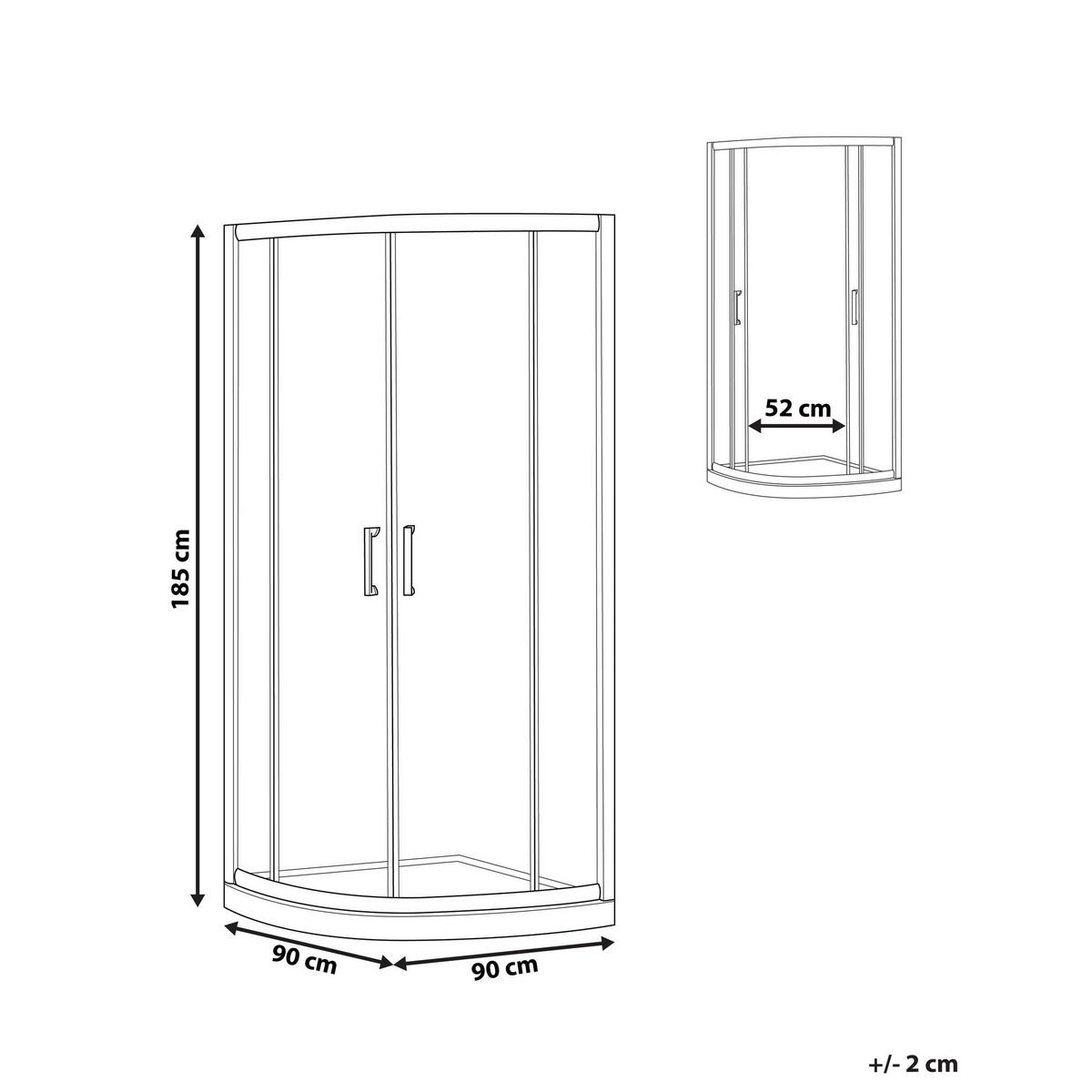 SPRCHOVÝ KOUT 90/90/185 cm Černý Jukatan - černá/průhledná, sklo (90/90/185cm) - Beliani