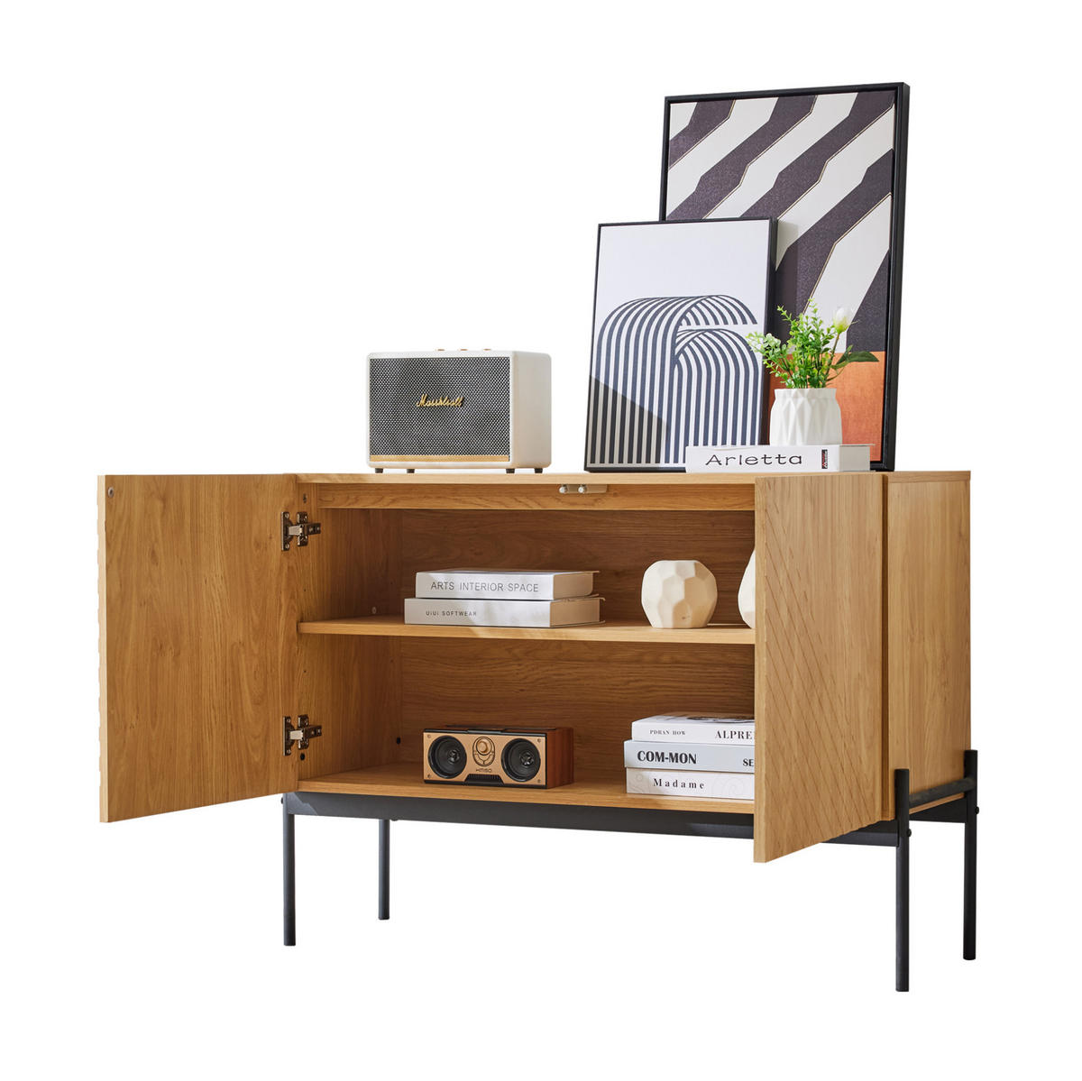 SIDEBOARD mit Metallrahmen und verstellbaren Einlegeböden, 100/40/75 cm, Natur - Naturfarben, Holzwerkstoff (100/75/40cm) - Redom