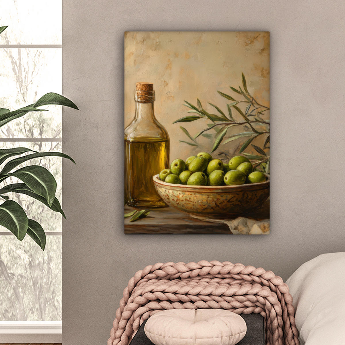 LEINWANDBILD Oliven - Stilleben - Vintage 60x80 cm - Olivgrün, Textil (60/80cm) - MuchoWow